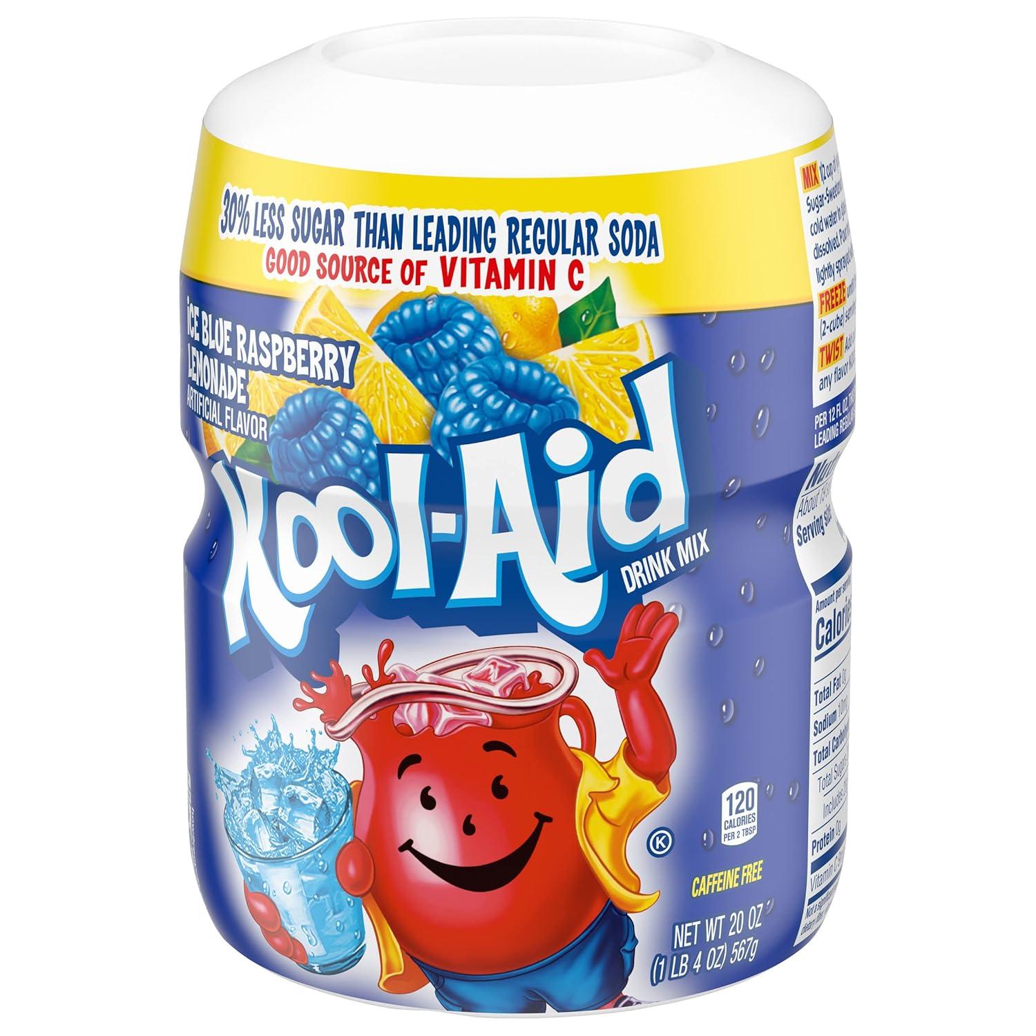 image:imageKoolAid Caffeine Free Cherry Sweetened Powdered Drink Mix 12 Count 19 oz CanistersBlue Raspberry Lemonade
