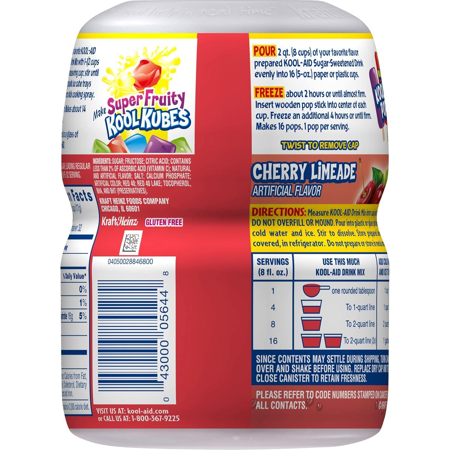 image:imageKoolAid Caffeine Free Cherry Sweetened Powdered Drink Mix 12 Count 19 oz CanistersCherry Limeade