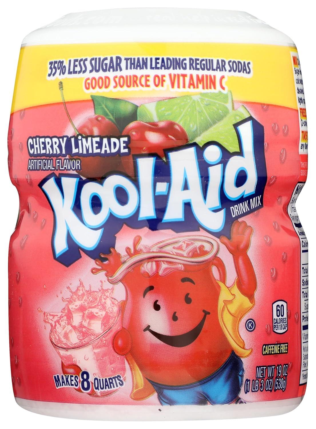 image:imageKoolAid Caffeine Free Cherry Sweetened Powdered Drink Mix 12 Count 19 oz CanistersCherry Limeade