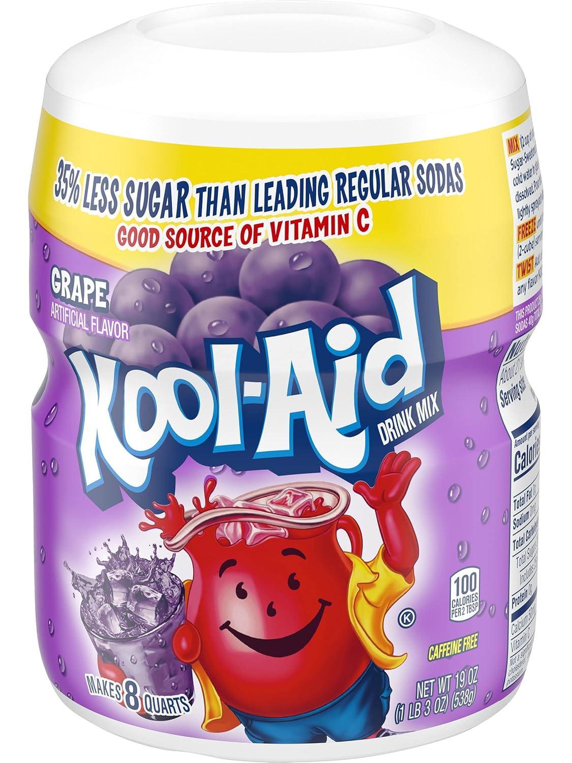 image:imageKoolAid Caffeine Free Cherry Sweetened Powdered Drink Mix 12 Count 19 oz CanistersGrape