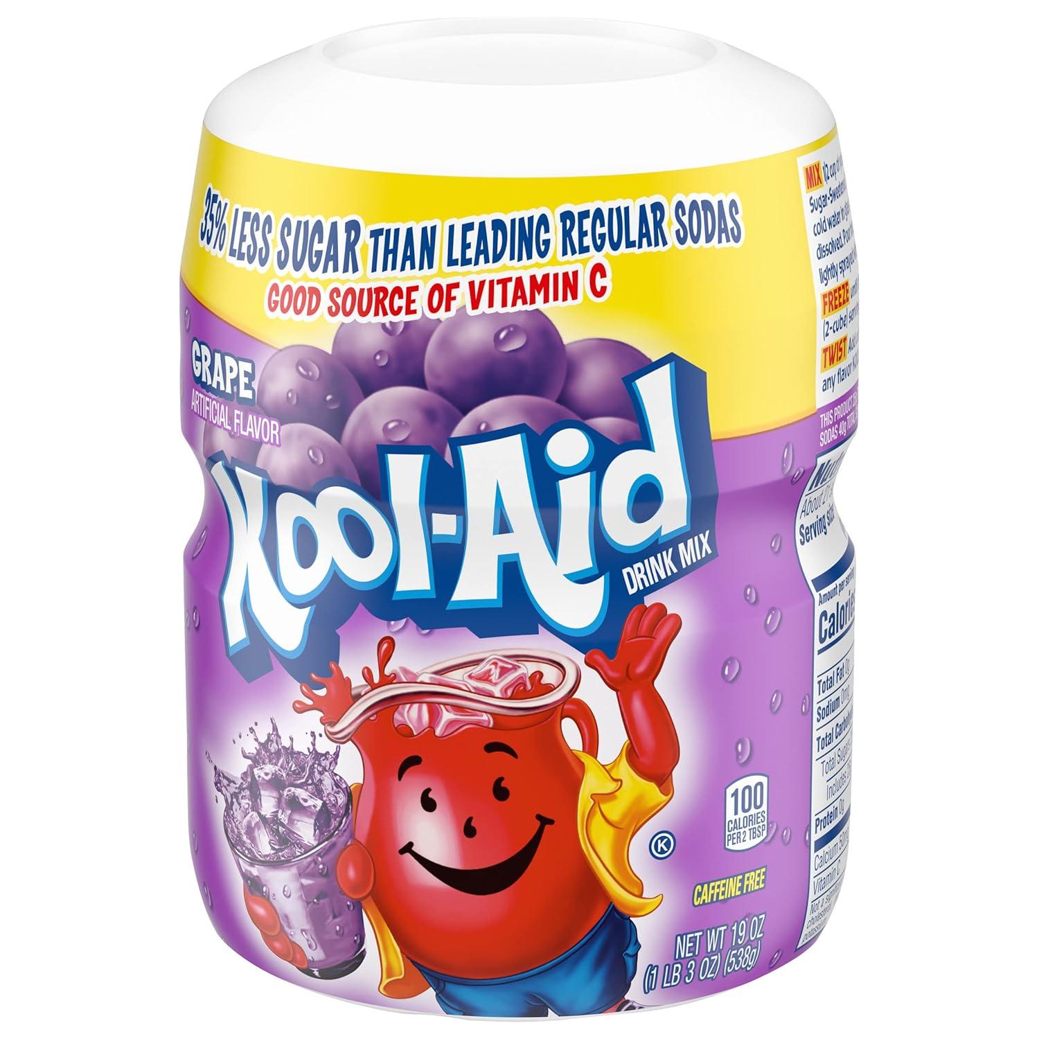 image:imageKoolAid Caffeine Free Cherry Sweetened Powdered Drink Mix 12 Count 19 oz CanistersGrape