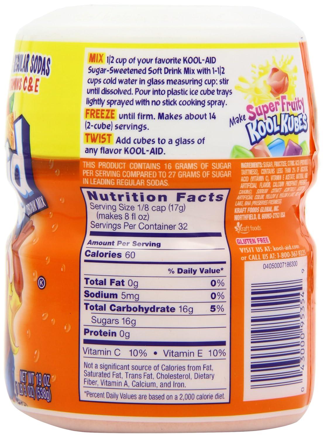 image:imageKoolAid Caffeine Free Cherry Sweetened Powdered Drink Mix 12 Count 19 oz CanistersOrange