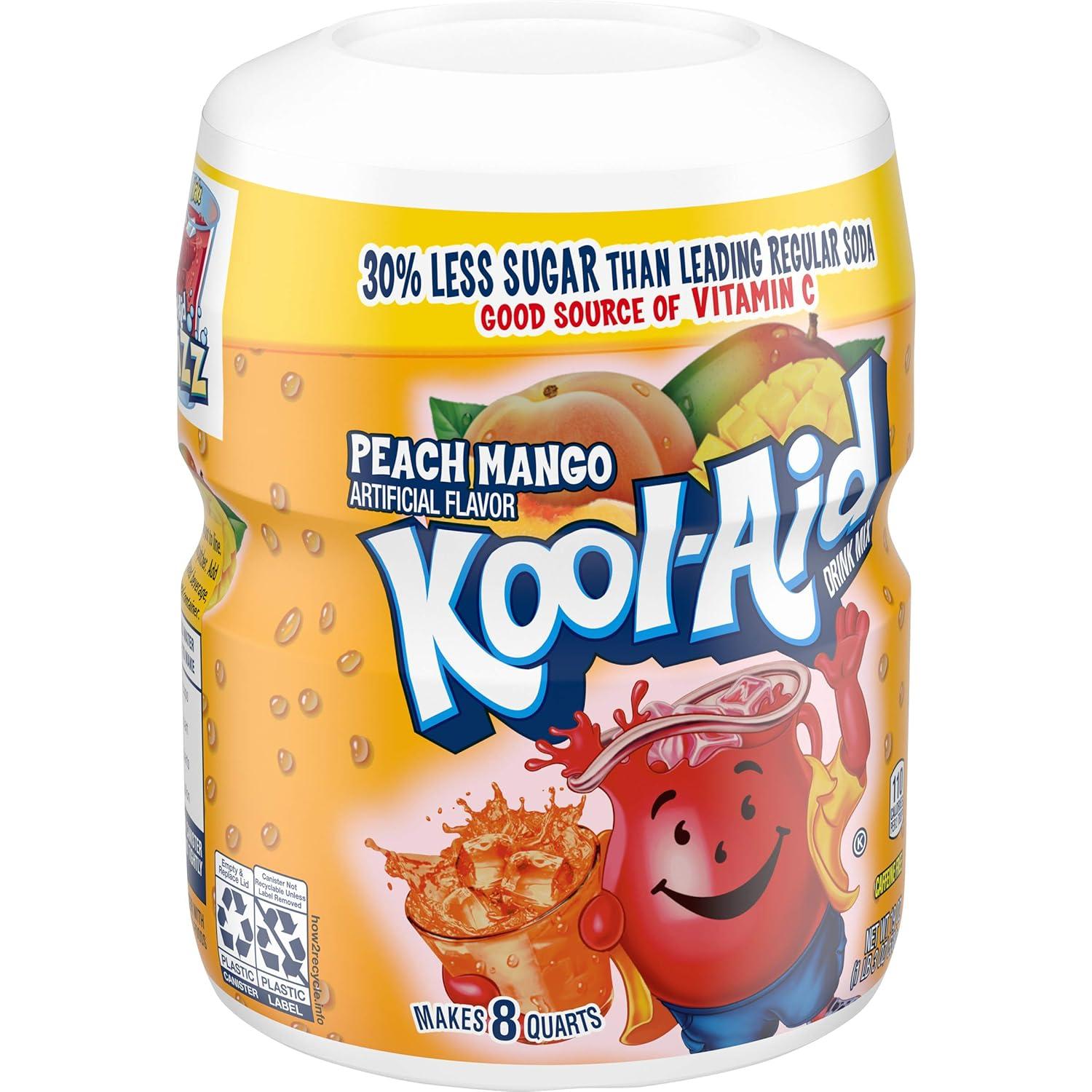 image:imageKoolAid Caffeine Free Cherry Sweetened Powdered Drink Mix 12 Count 19 oz CanistersPeach Mango