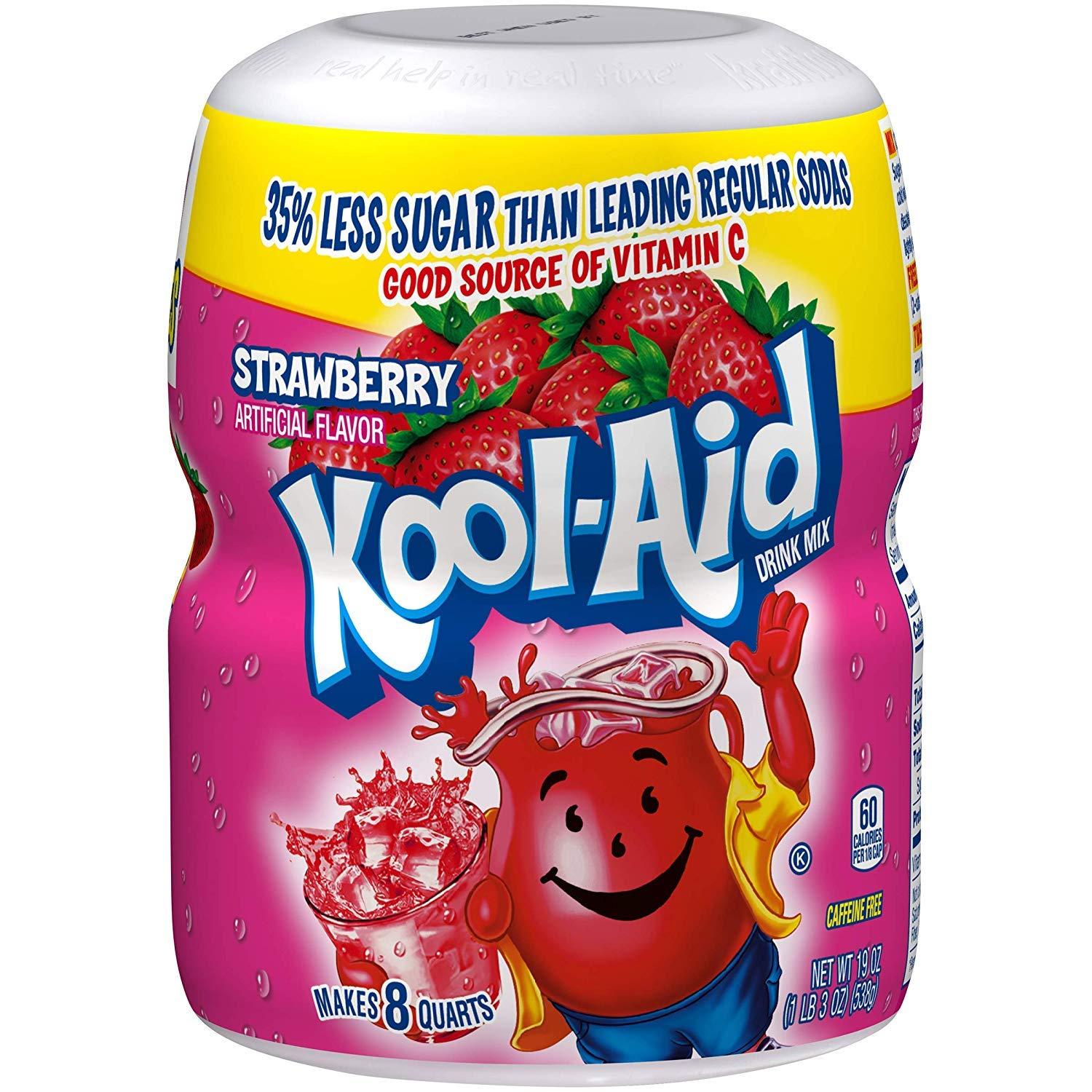 image:imageKoolAid Caffeine Free Cherry Sweetened Powdered Drink Mix 12 Count 19 oz CanistersStrawberry