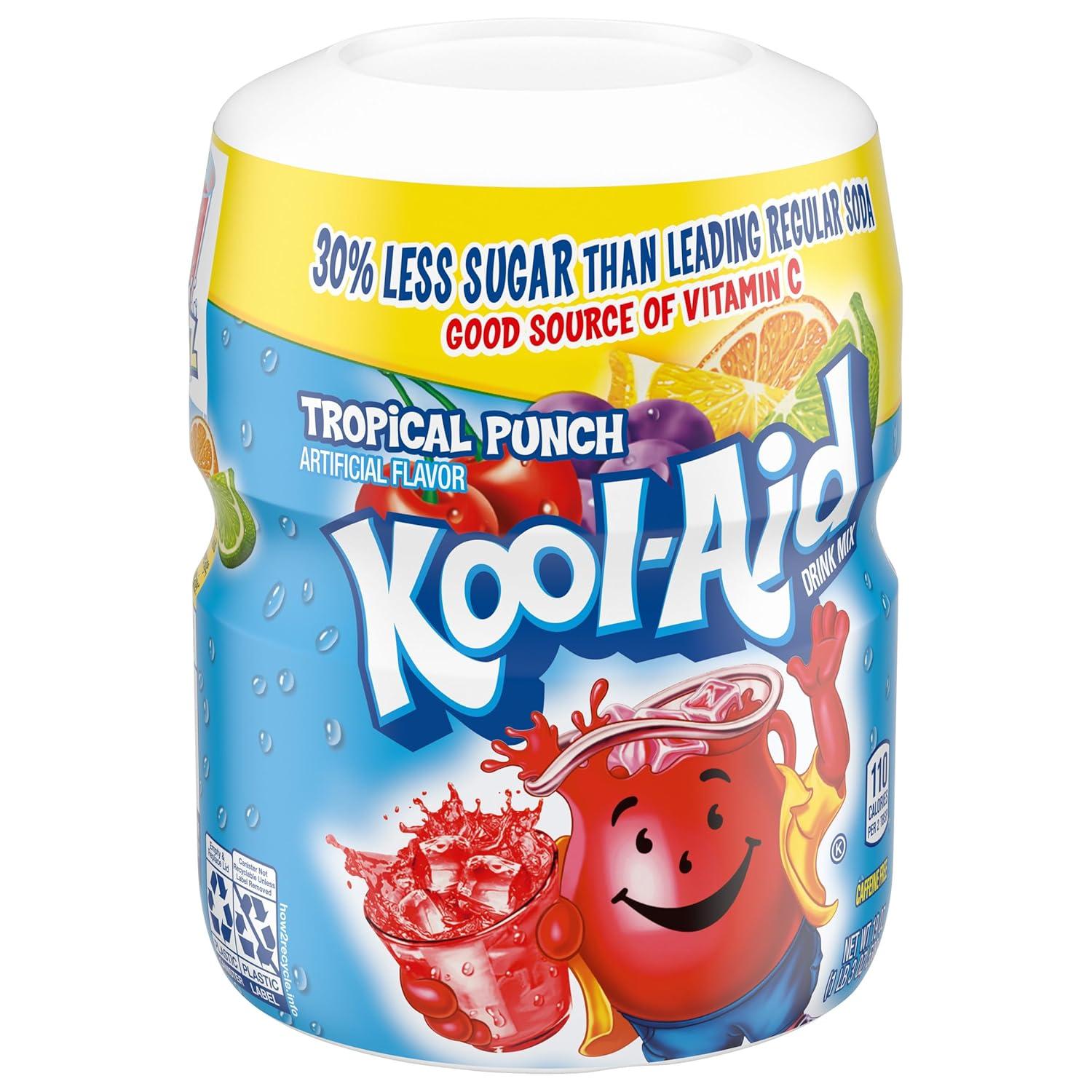 image:imageKoolAid Caffeine Free Cherry Sweetened Powdered Drink Mix 12 Count 19 oz CanistersTropical Punch
