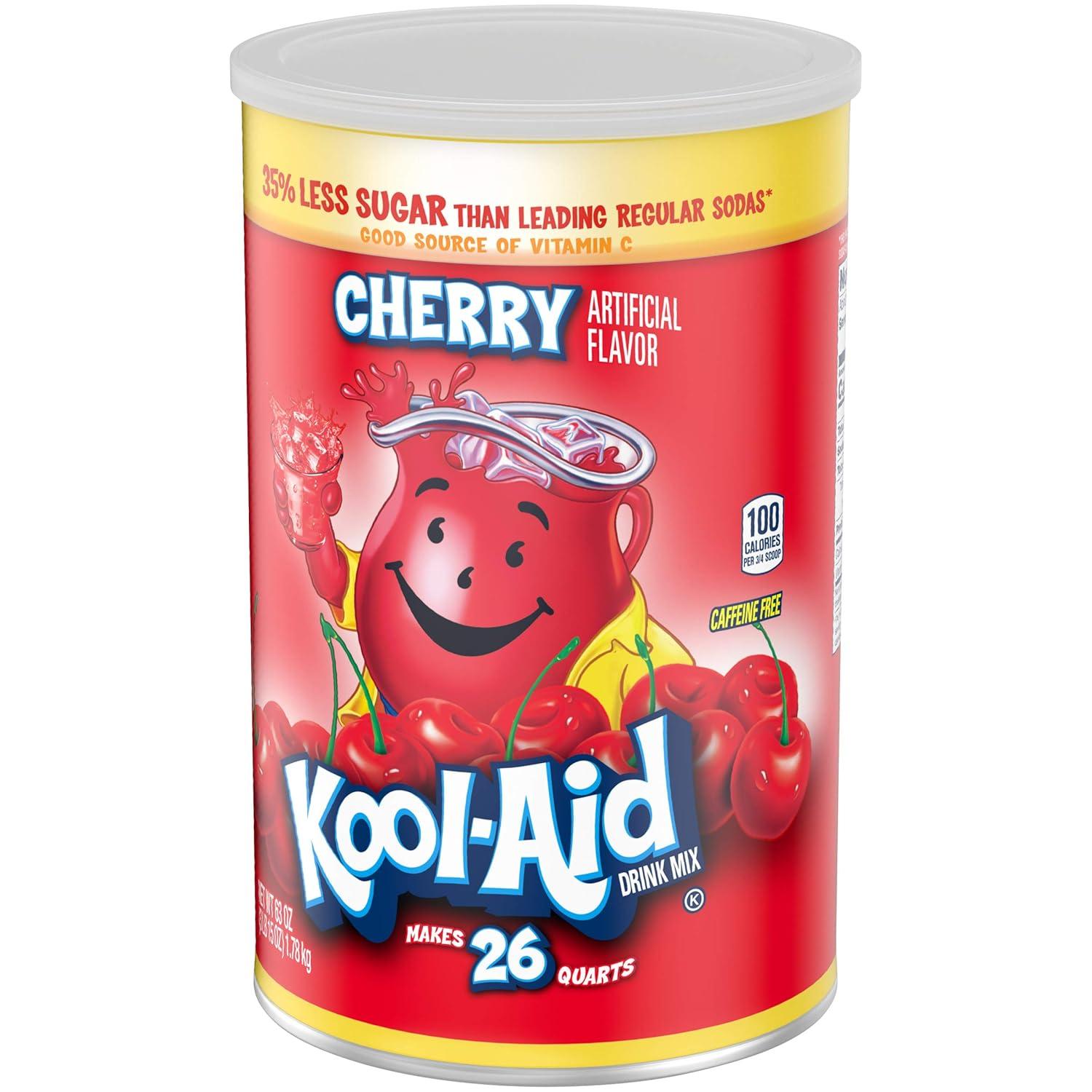 image:imageKoolAid Caffeine Free Jumbo Cherry Sweetened Powdered Drink Mix 2 Count 63 oz Canisters