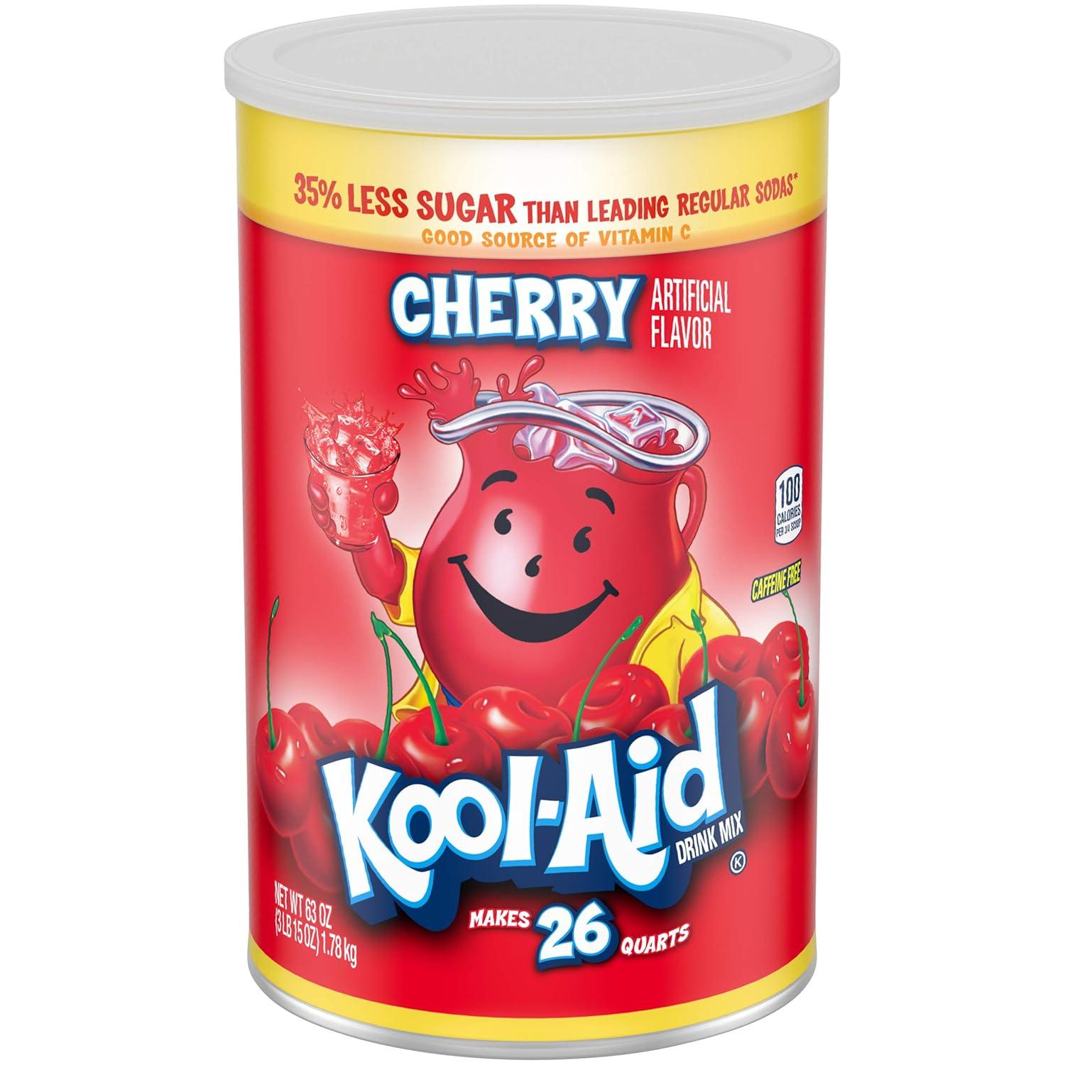 image:imageKoolAid Caffeine Free Jumbo Cherry Sweetened Powdered Drink Mix 2 Count 63 oz Canisters