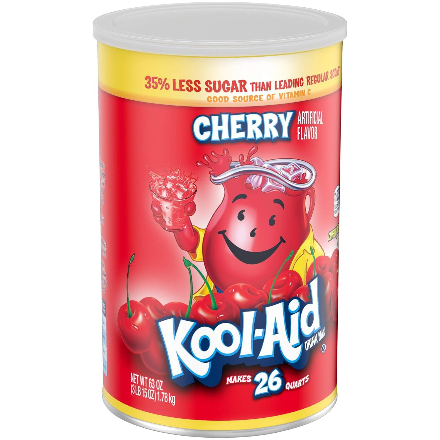 image:imageKoolAid Caffeine Free Jumbo Cherry Sweetened Powdered Drink Mix 2 Count 63 oz Canisters