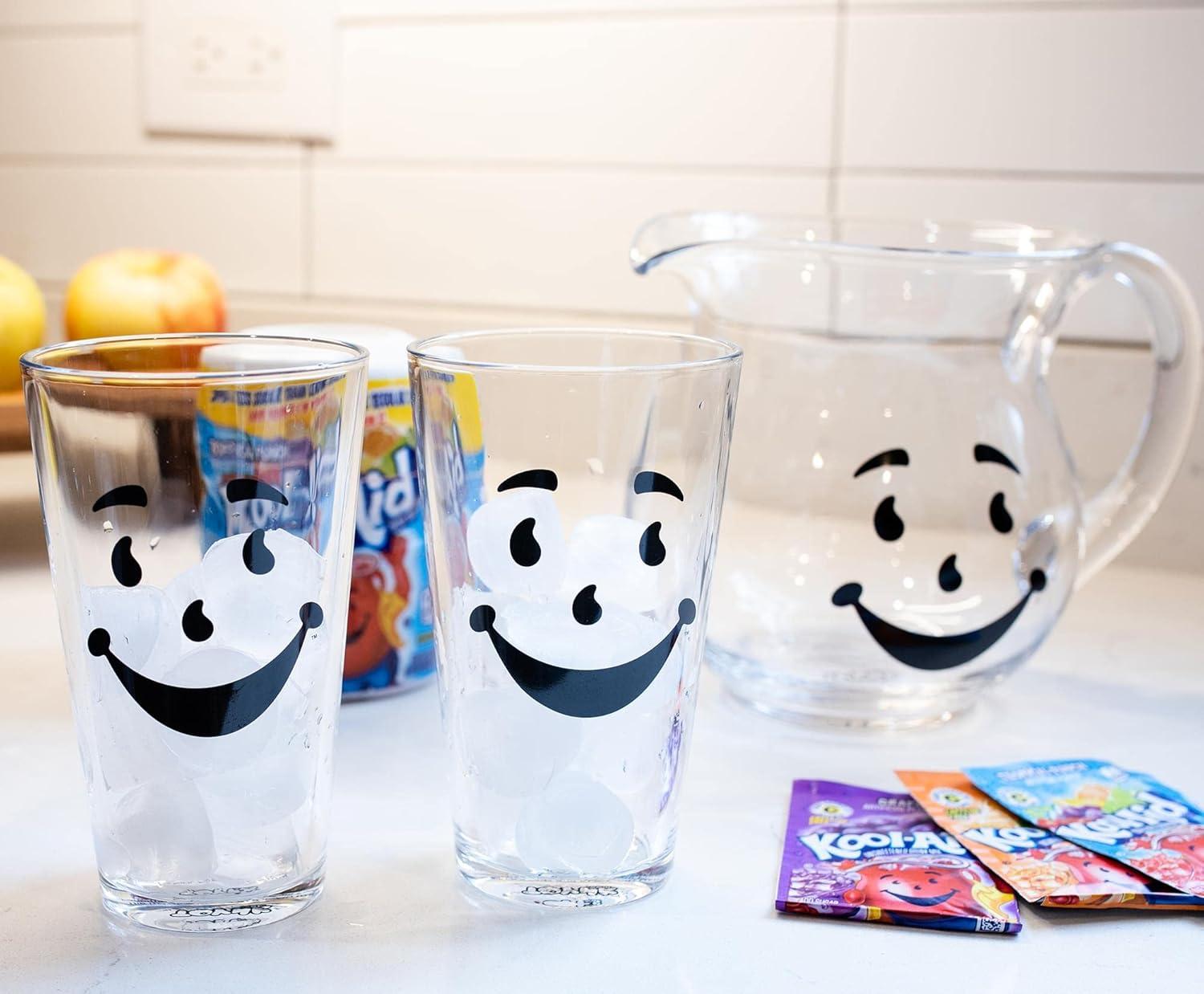 image:imageKoolAid Man 64Ounce Glass Pitcher and Two 16Ounce Pint Glasses Beverage Dispenser Carafe and Glassware For Water Juice Iced Tea Cocktails Home amp Kitchen Essentials Nostalgic Gifts