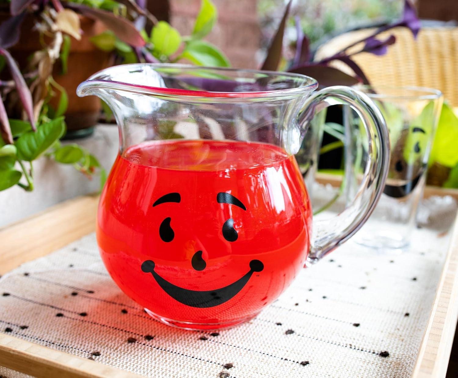image:imageKoolAid Man 64Ounce Glass Pitcher and Two 16Ounce Pint Glasses Beverage Dispenser Carafe and Glassware For Water Juice Iced Tea Cocktails Home amp Kitchen Essentials Nostalgic Gifts