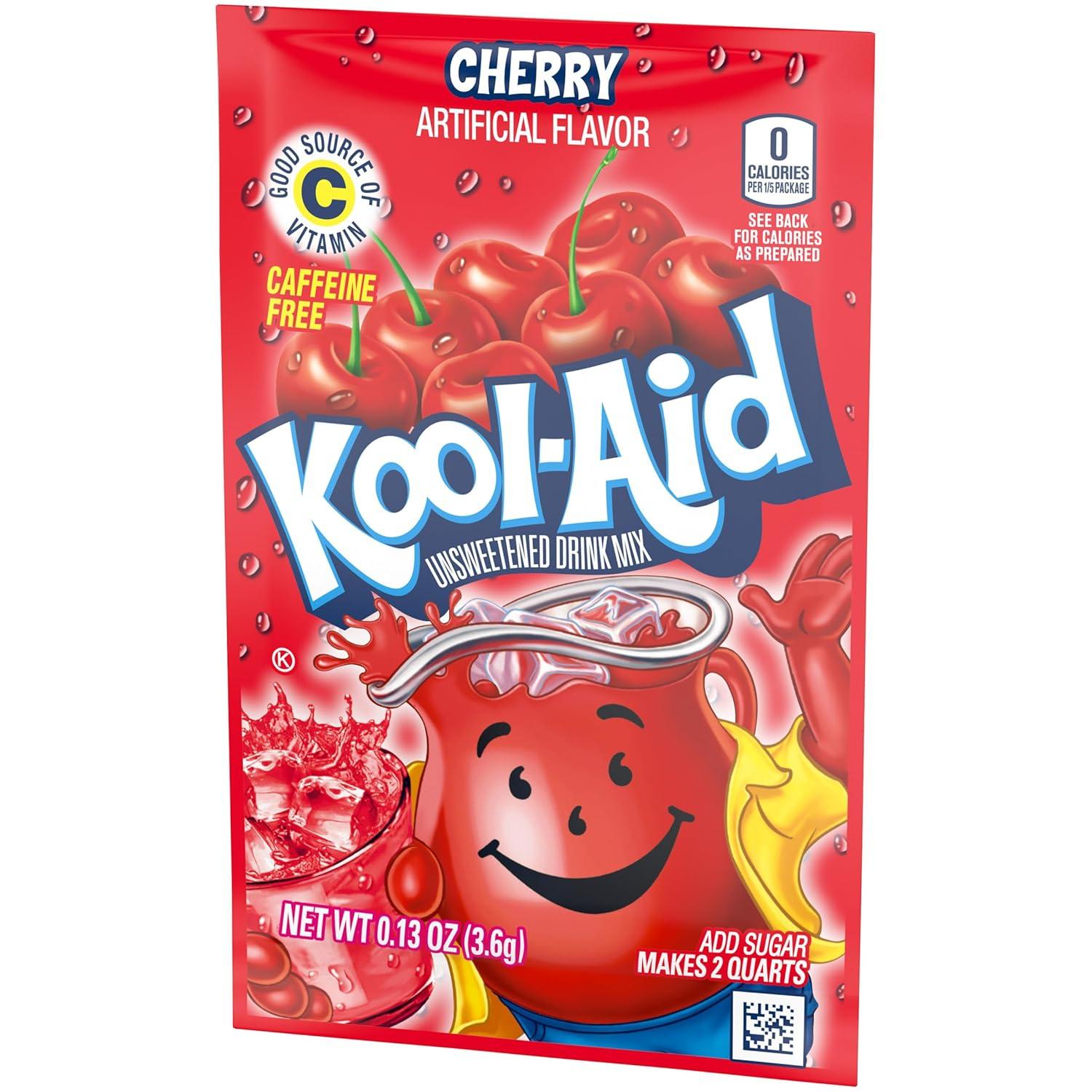 image:imageKoolAid Unsweetened Caffeine Free Cherry Zero Calories Powdered Drink Mix 192 Count Pitcher Packets 48 CountPack of 4
