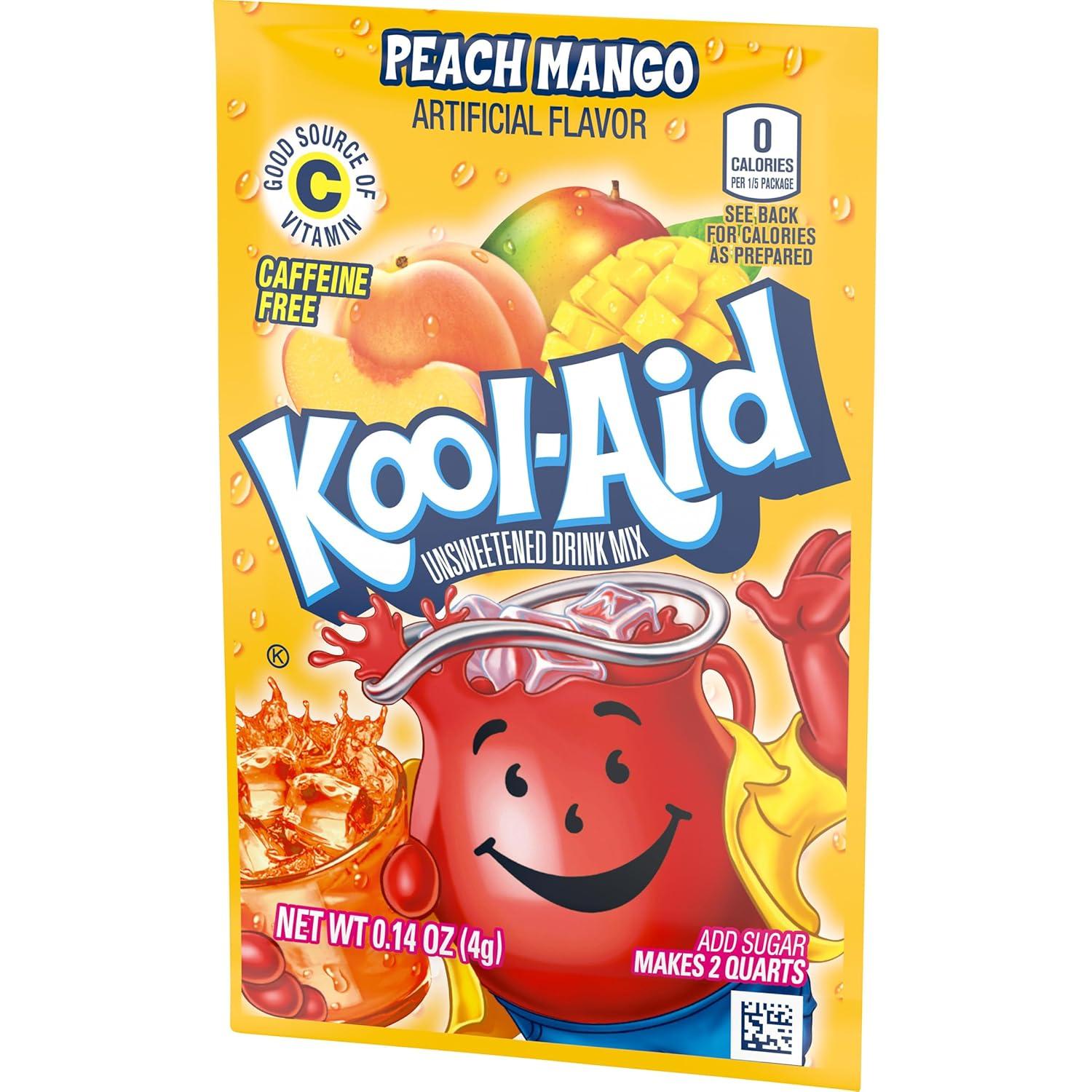 image:imageKoolAid Unsweetened Caffeine Free Peach Mango Zero Calories Powdered Drink Mix 192 Count Pitcher Packets