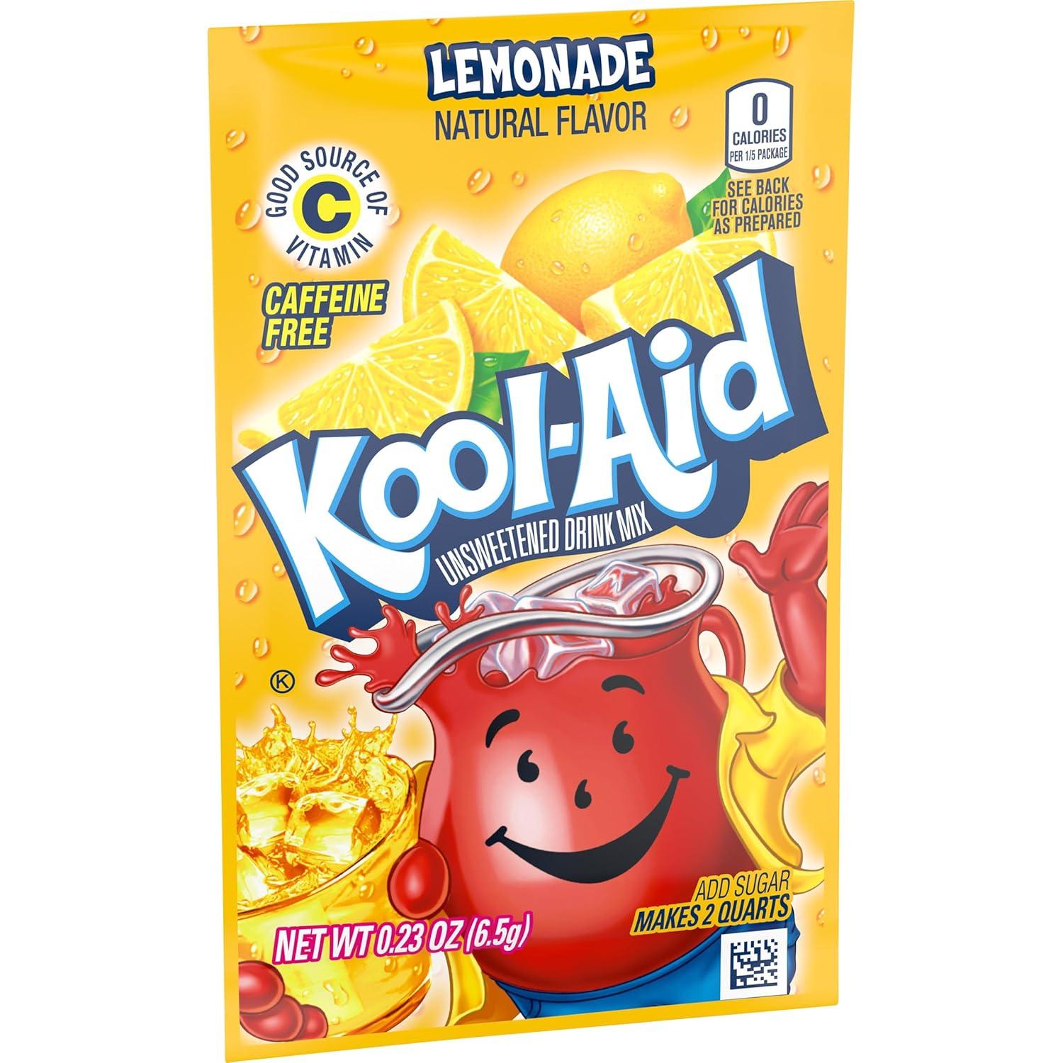 image:imageKoolAid Unsweetened Drink Mix 1 Packet for Flavorful Hydration and Shareable Refreshment Lemonade Good Source of Vitamin C Caffeine Free 023 ozLemonade