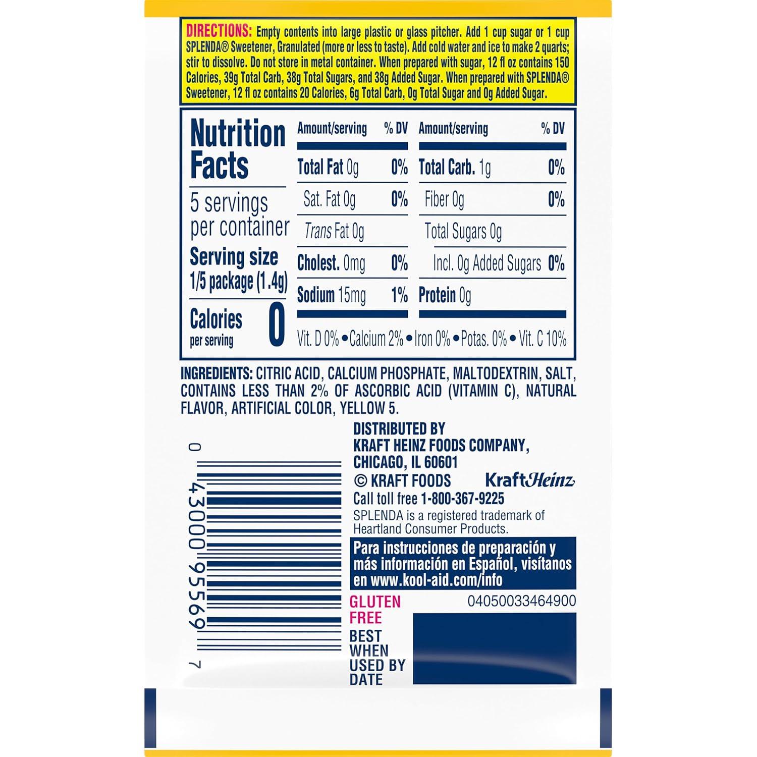 image:imageKoolAid Unsweetened Drink Mix 1 Packet for Flavorful Hydration and Shareable Refreshment Lemonade Good Source of Vitamin C Caffeine Free 023 ozLemonade