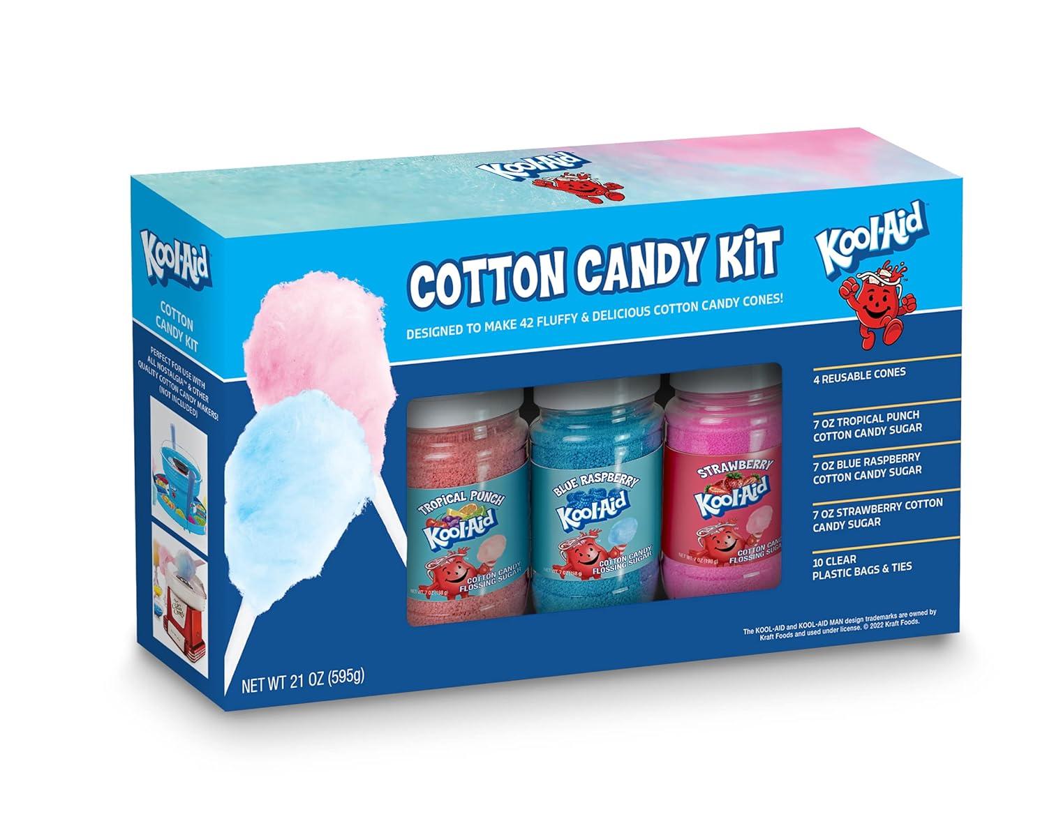 image:imageNostalgia KoolAid Cotton Candy Variety Kit 3 Flossing Sugar Flavors Blue Raspberry Strawberry Tropical Punch 7oz Bottles Compatible with Cotton Candy Makers Party SuppliesKoolAid Cotton Candy Kit