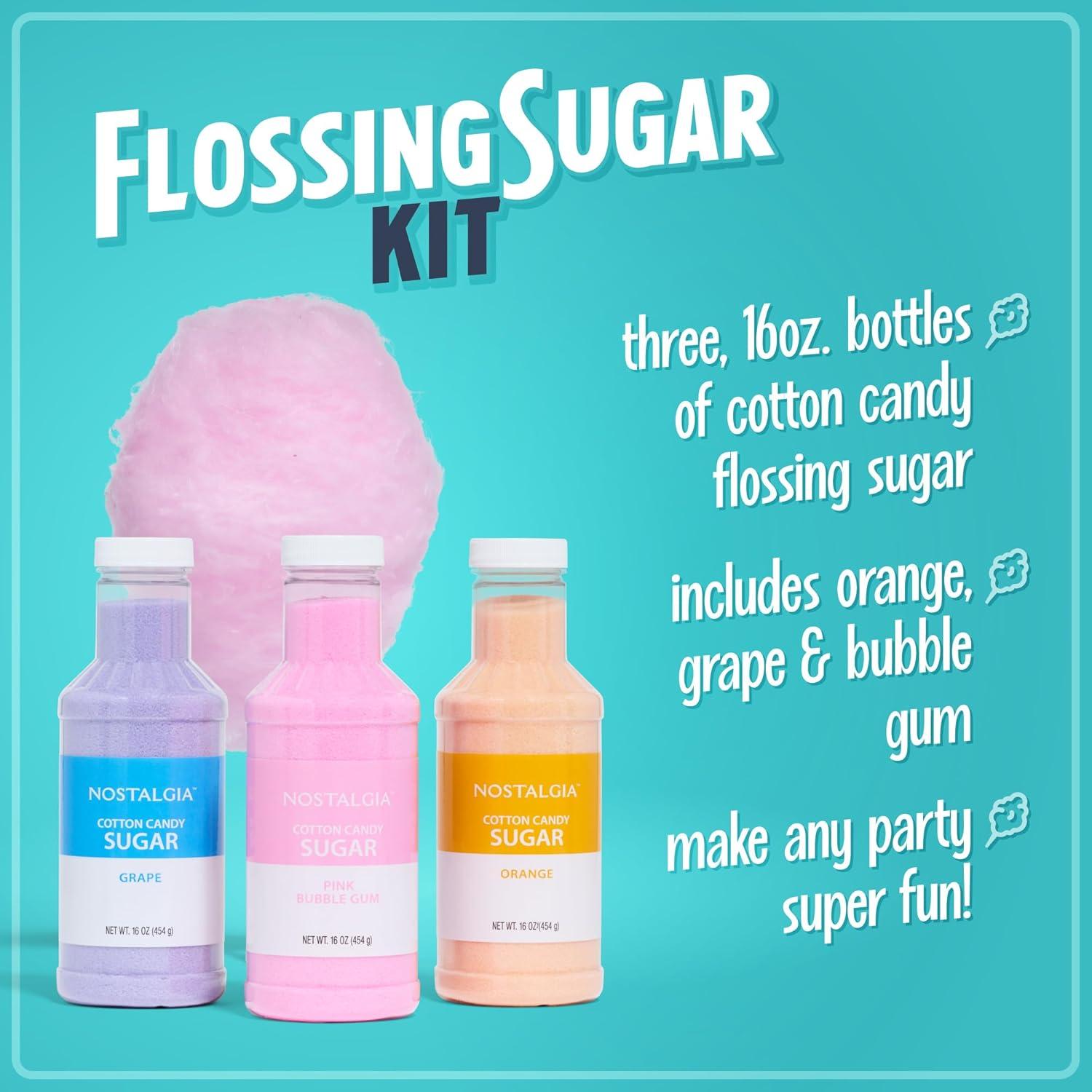 image:imageNostalgia KoolAid Cotton Candy Variety Kit 3 Flossing Sugar Flavors Blue Raspberry Strawberry Tropical Punch 7oz Bottles Compatible with Cotton Candy Makers Party SuppliesGrape Pink Bubble Gum Orange