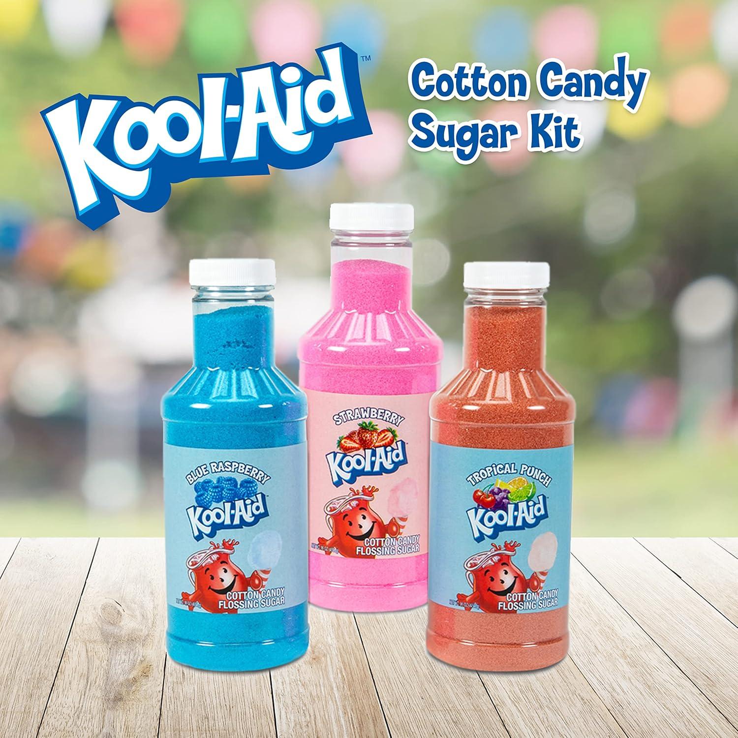 image:imageNostalgia KoolAid Cotton Candy Variety Kit 3 Flossing Sugar Flavors Blue Raspberry Strawberry Tropical Punch 7oz Bottles Compatible with Cotton Candy Makers Party SuppliesBlue Raspberry Strawberry Tropical Punch