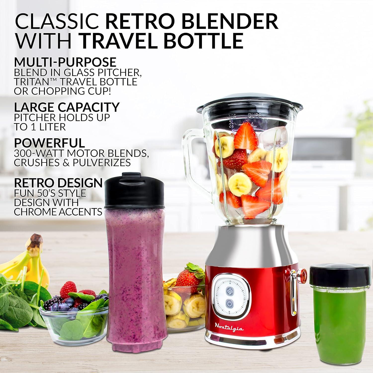 image:imageNostalgia KoolAid Slush N Go Personal Blender for Smoothies Slushies Shakes and Fruit Blends Includes Two 15 Oz Travel Bottles Cup Lid and Reusable Straw BlueRed Blender