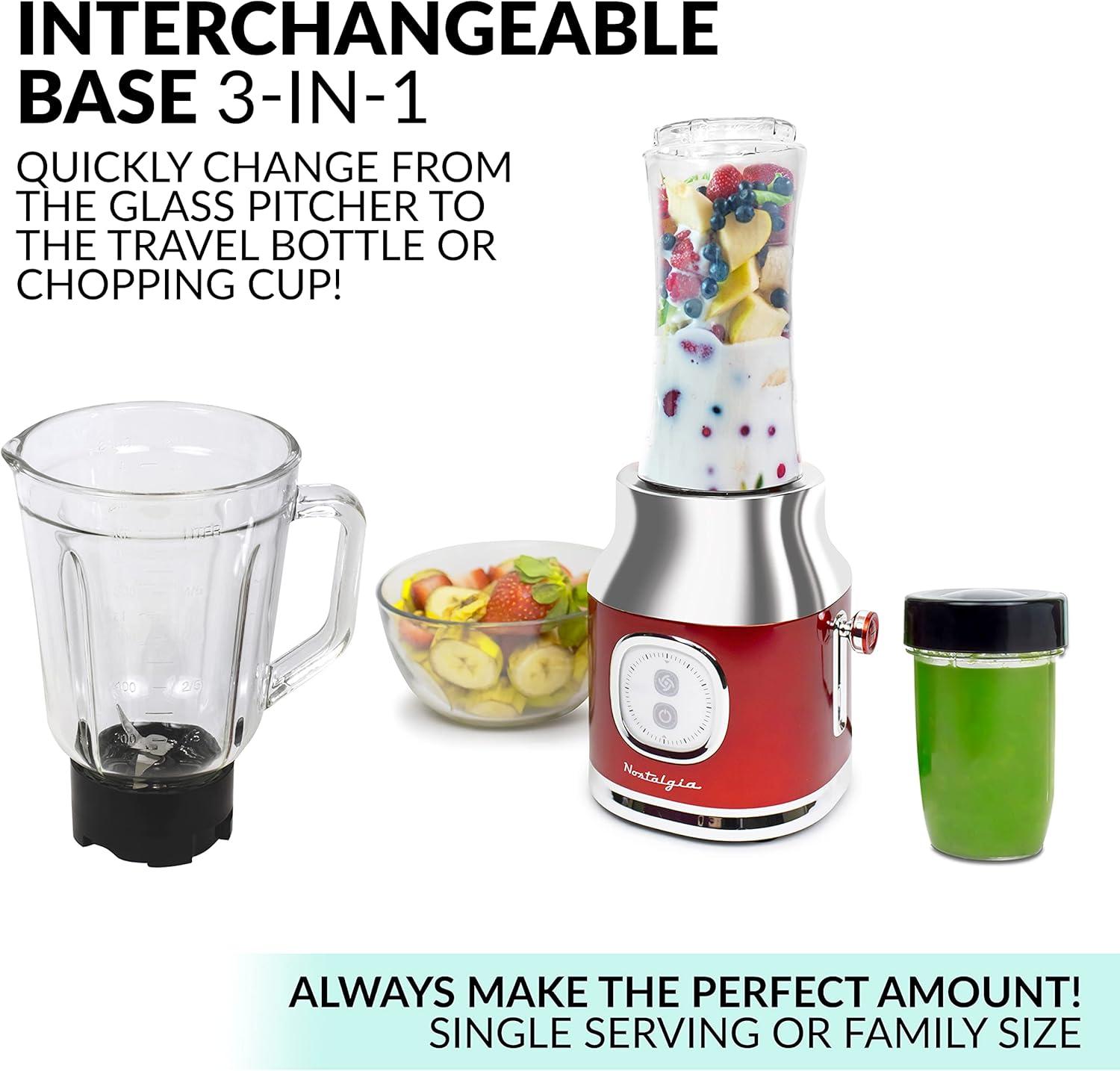 image:imageNostalgia KoolAid Slush N Go Personal Blender for Smoothies Slushies Shakes and Fruit Blends Includes Two 15 Oz Travel Bottles Cup Lid and Reusable Straw BlueRed Blender
