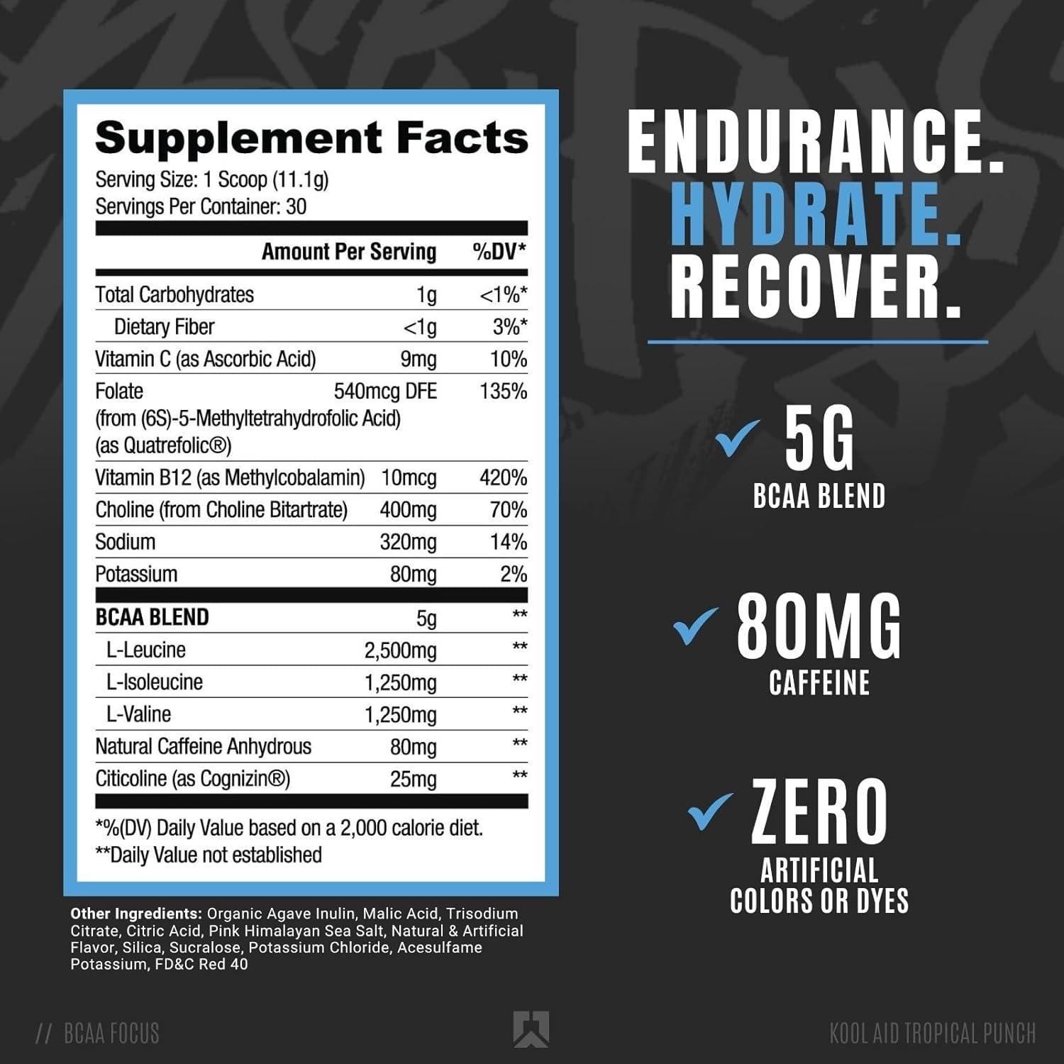 image:imageRYSE BCAA Focus Powder KoolAid Tropical Punch BCAA Supplement with Electrolytes Natural Caffeine amp Cognizin Supports for Hydration Recovery Energy and Focus for Men amp Women 30 ServingsKool Aid Tropical Punch