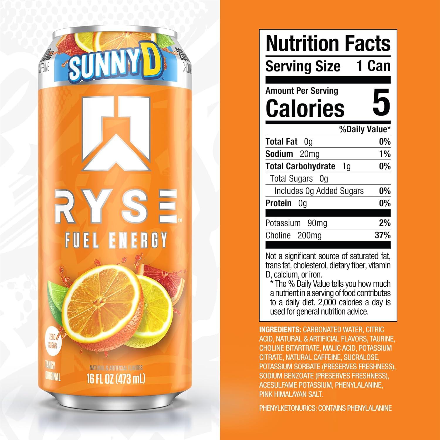image:imageRYSE Fuel Energy Drink KoolAid Tropical Punch Sugar Free Gluten Free amp Vegan 200mg Natural Caffeine Taurine amp Choline for Focus amp Energy No Artificial Colors 16 fl oz Cans 12PackSunnyD Tangy Original