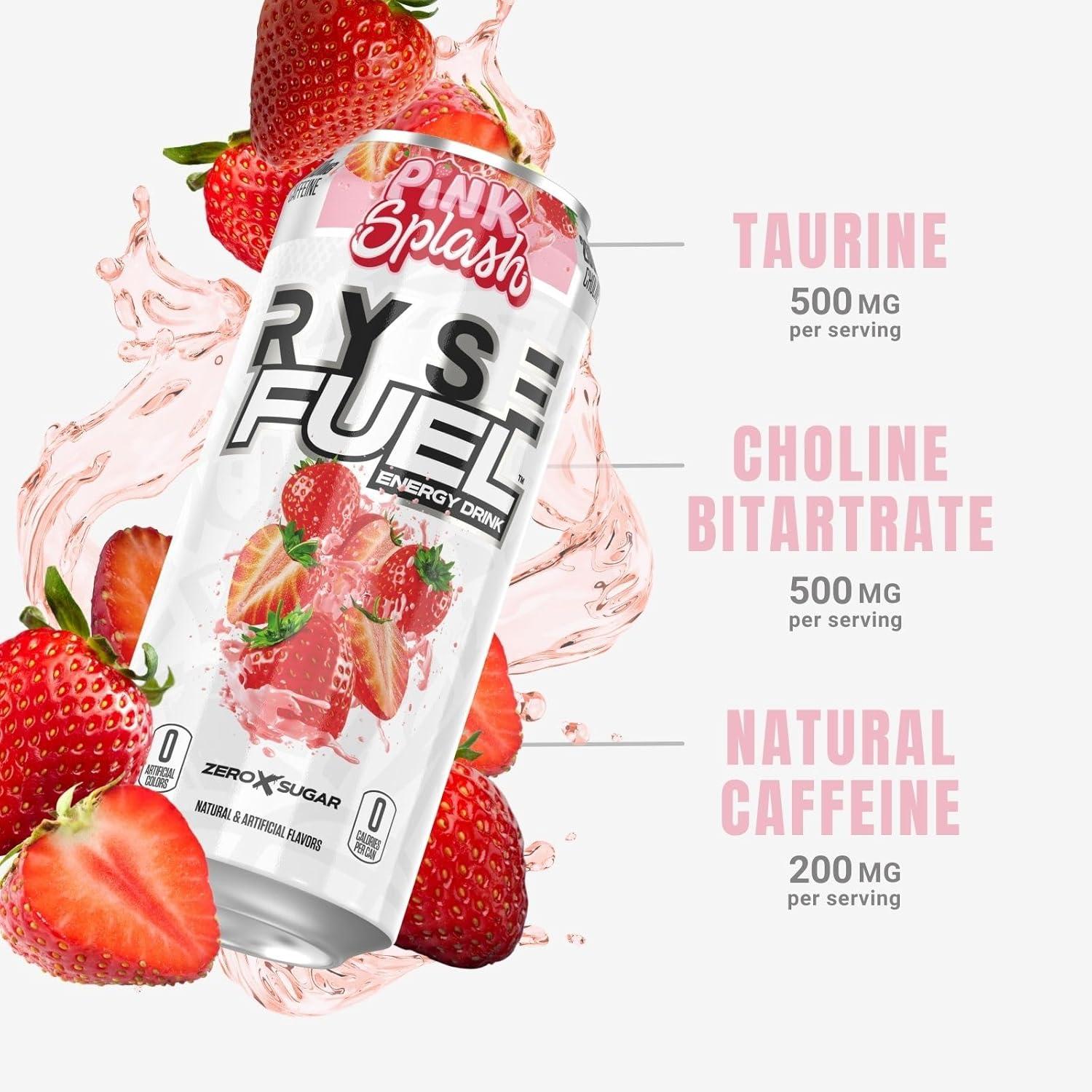 image:imageRYSE Fuel Energy Drink KoolAid Tropical Punch Sugar Free Gluten Free amp Vegan 200mg Natural Caffeine Taurine amp Choline for Focus amp Energy No Artificial Colors 16 fl oz Cans 12PackPink Splash