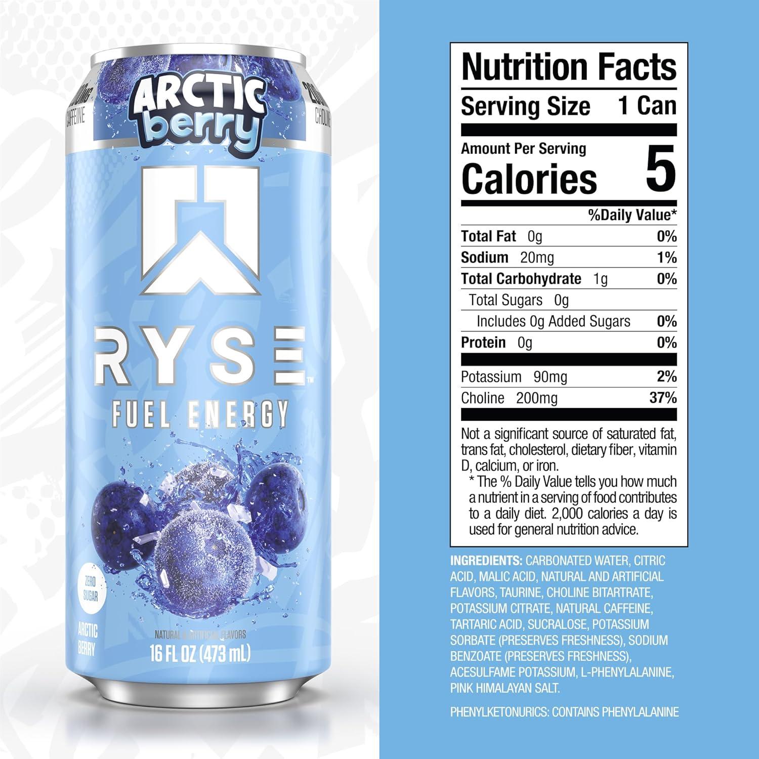 image:imageRYSE Fuel Energy Drink KoolAid Tropical Punch Sugar Free Gluten Free amp Vegan 200mg Natural Caffeine Taurine amp Choline for Focus amp Energy No Artificial Colors 16 fl oz Cans 12PackArctic Berry