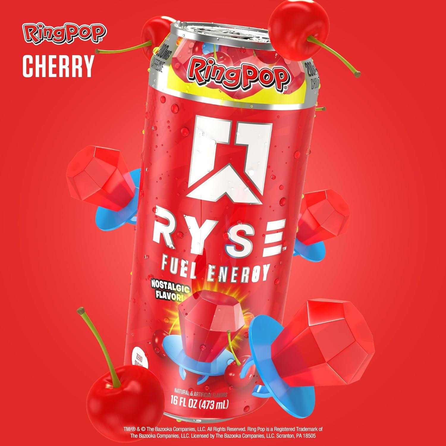 image:imageRYSE Fuel Energy Drink KoolAid Tropical Punch Sugar Free Gluten Free amp Vegan 200mg Natural Caffeine Taurine amp Choline for Focus amp Energy No Artificial Colors 16 fl oz Cans 12PackRing Pop Cherry