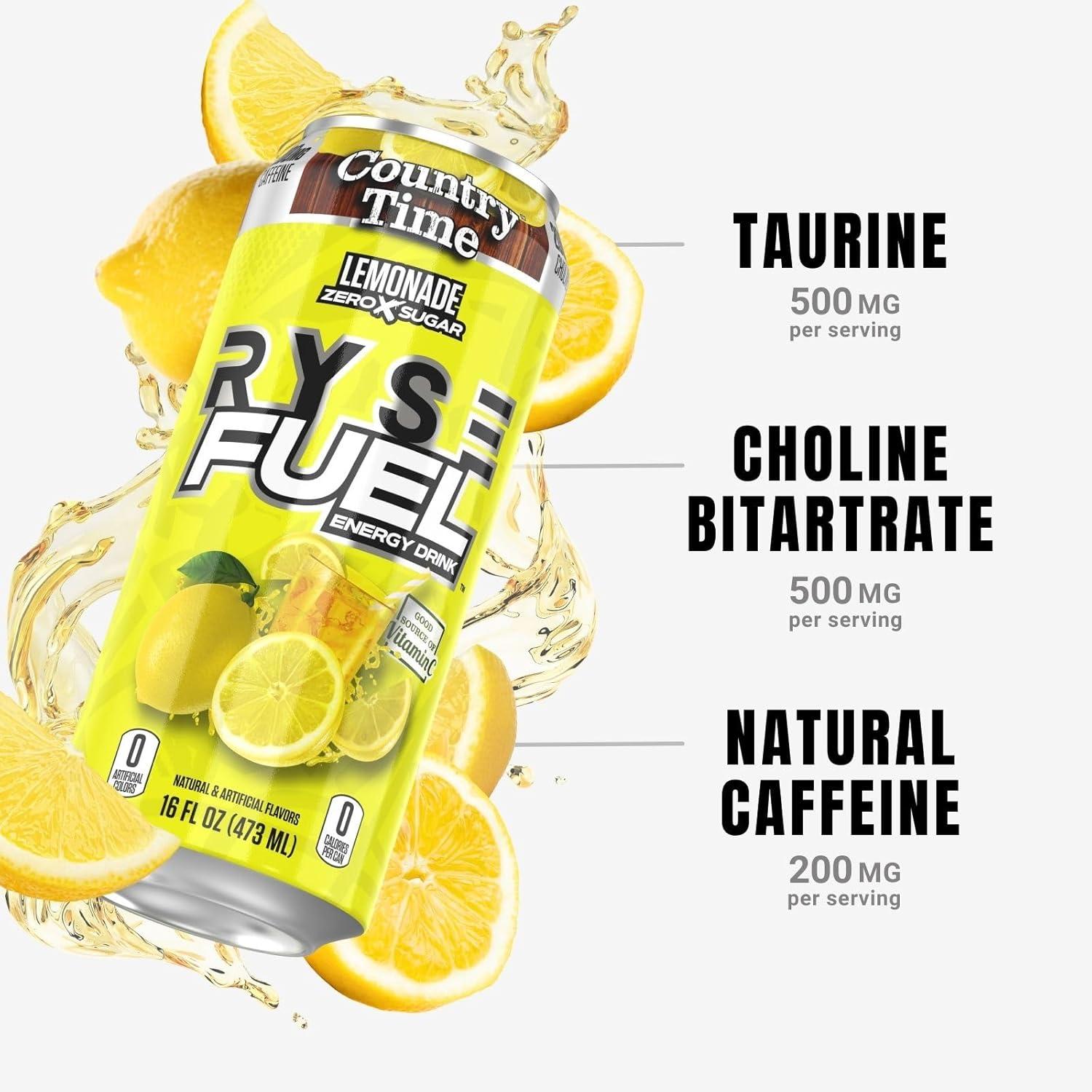 image:imageRYSE Fuel Energy Drink KoolAid Tropical Punch Sugar Free Gluten Free amp Vegan 200mg Natural Caffeine Taurine amp Choline for Focus amp Energy No Artificial Colors 16 fl oz Cans 12PackCountry Time Lemonade