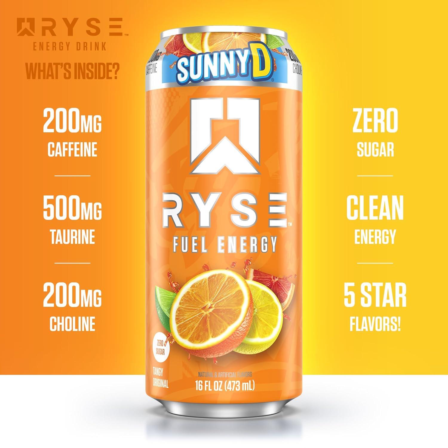 image:imageRYSE Fuel Energy Drink KoolAid Tropical Punch Sugar Free Gluten Free amp Vegan 200mg Natural Caffeine Taurine amp Choline for Focus amp Energy No Artificial Colors 16 fl oz Cans 12PackSunnyD Tangy Original