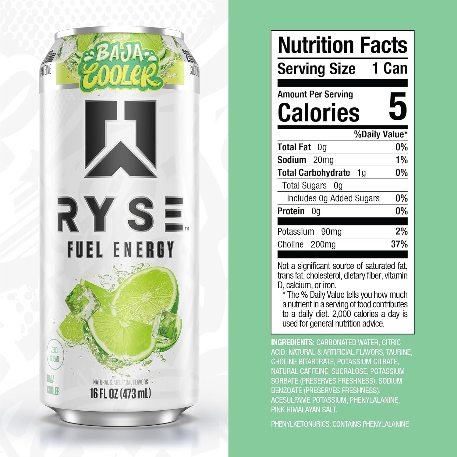 image:imageRYSE Fuel Energy Drink KoolAid Tropical Punch Sugar Free Gluten Free amp Vegan 200mg Natural Caffeine Taurine amp Choline for Focus amp Energy No Artificial Colors 16 fl oz Cans 12PackBaja Cooler
