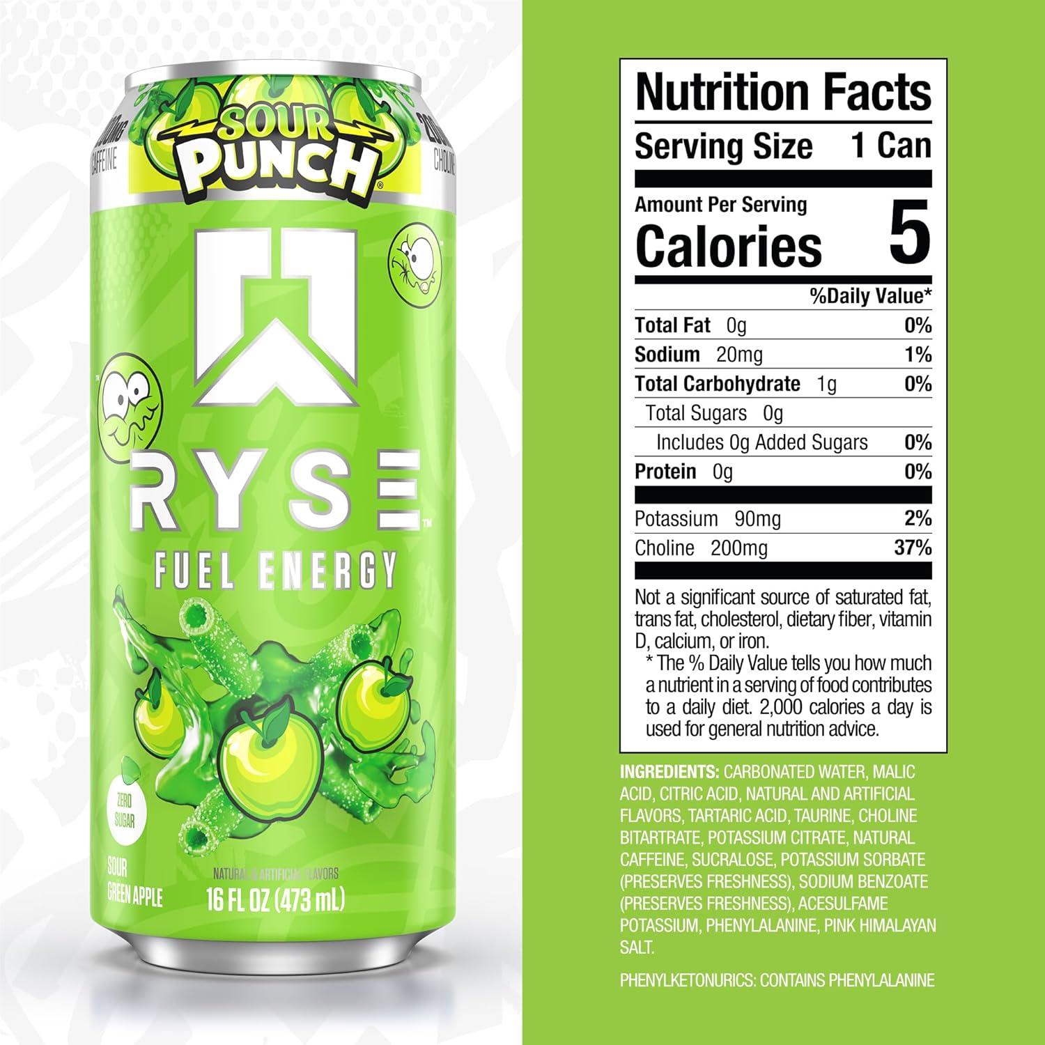 image:imageRYSE Fuel Energy Drink KoolAid Tropical Punch Sugar Free Gluten Free amp Vegan 200mg Natural Caffeine Taurine amp Choline for Focus amp Energy No Artificial Colors 16 fl oz Cans 12PackSour Punch Green Apple
