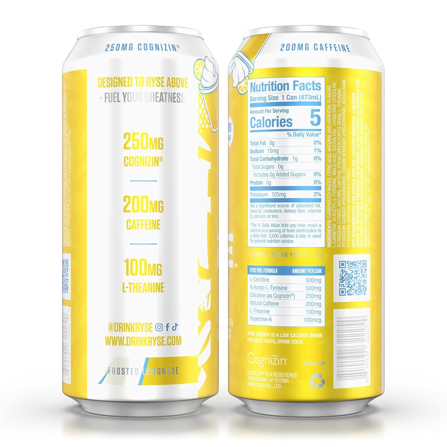 image:imageRYSE Fuel Energy Drink KoolAid Tropical Punch Sugar Free Gluten Free amp Vegan 200mg Natural Caffeine Taurine amp Choline for Focus amp Energy No Artificial Colors 16 fl oz Cans 12PackFrosted Lemonade