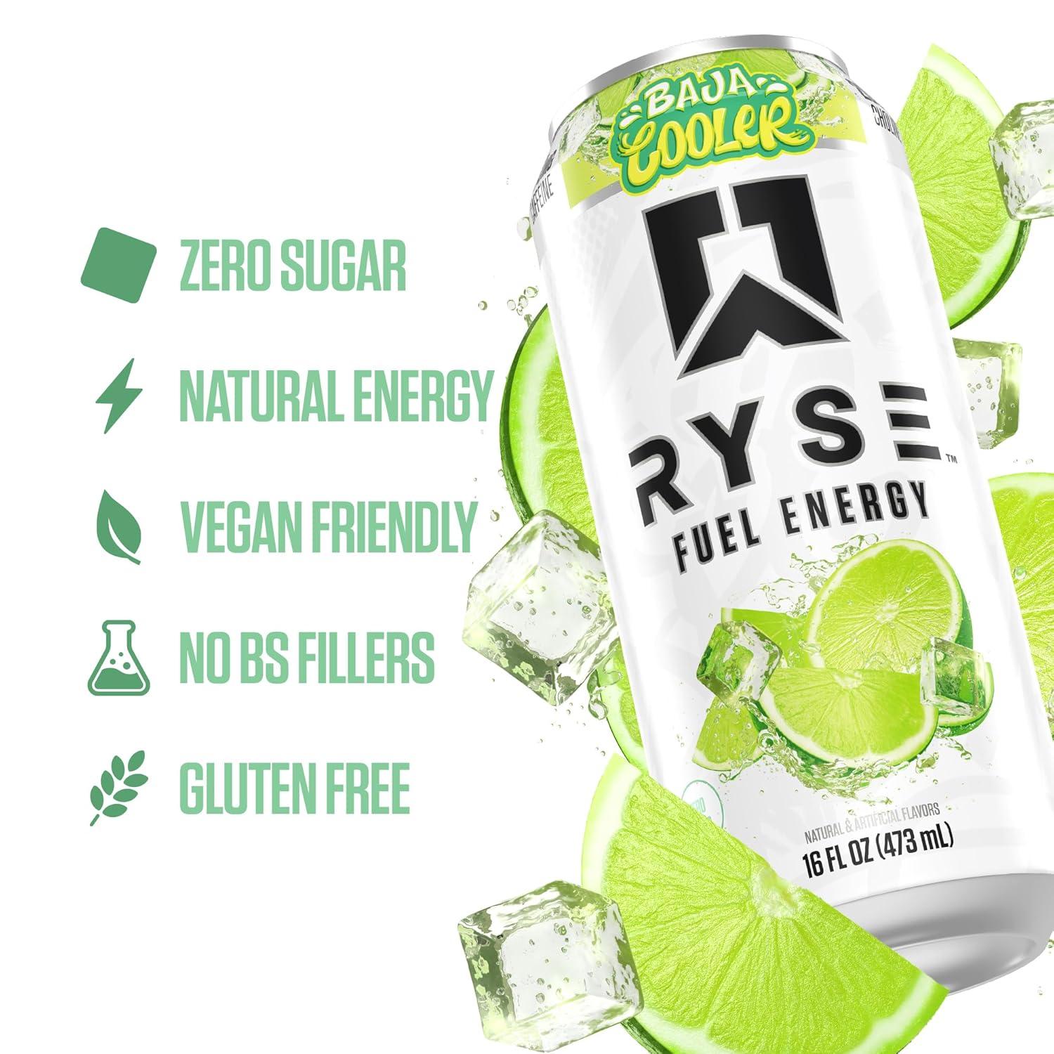 image:imageRYSE Fuel Energy Drink KoolAid Tropical Punch Sugar Free Gluten Free amp Vegan 200mg Natural Caffeine Taurine amp Choline for Focus amp Energy No Artificial Colors 16 fl oz Cans 12PackBaja Cooler