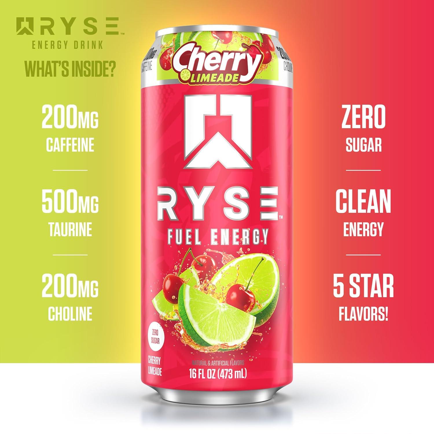 image:imageRYSE Fuel Energy Drink KoolAid Tropical Punch Sugar Free Gluten Free amp Vegan 200mg Natural Caffeine Taurine amp Choline for Focus amp Energy No Artificial Colors 16 fl oz Cans 12PackCherry Limeade