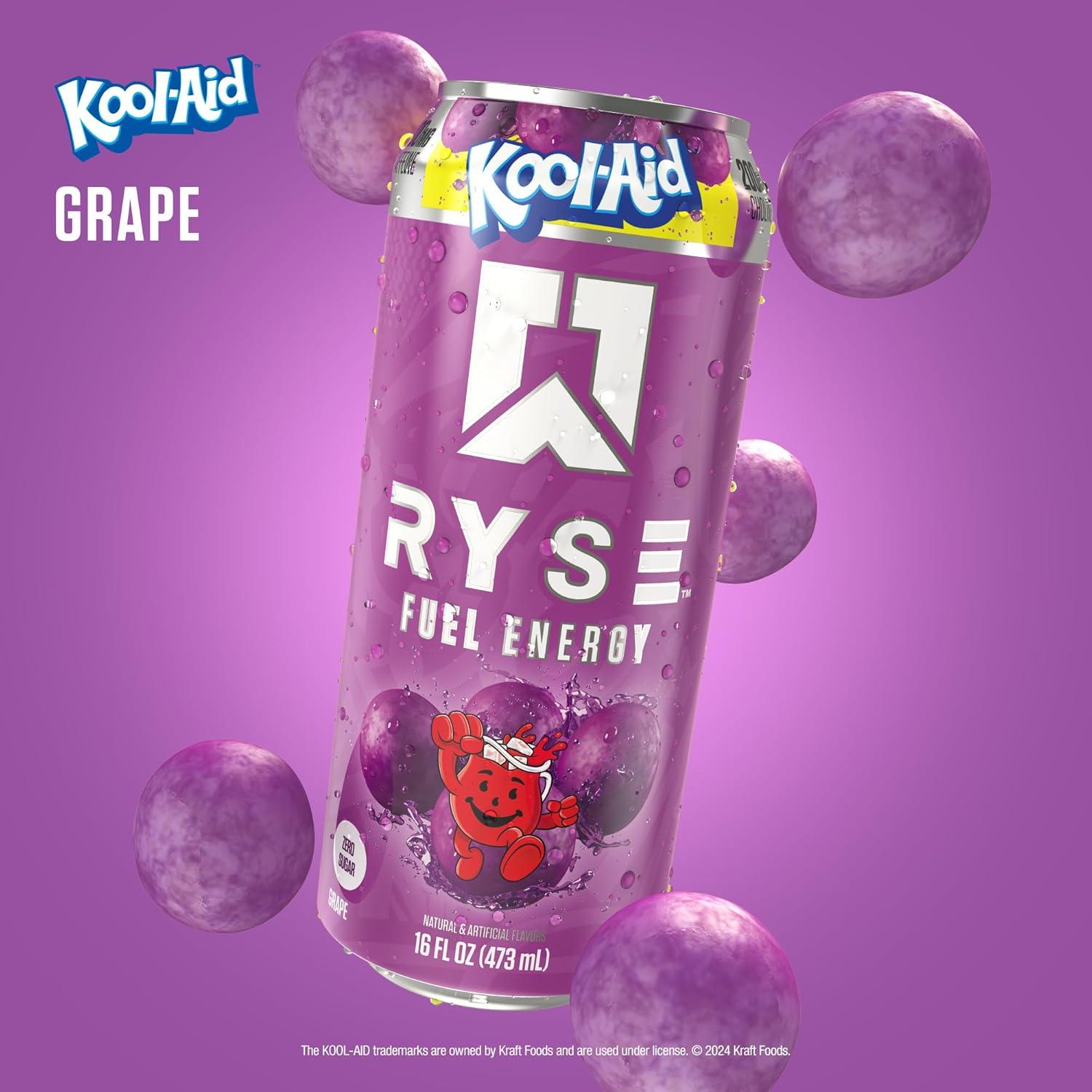 image:imageRYSE Fuel Energy Drink KoolAid Tropical Punch Sugar Free Gluten Free amp Vegan 200mg Natural Caffeine Taurine amp Choline for Focus amp Energy No Artificial Colors 16 fl oz Cans 12PackKoolAid Grape