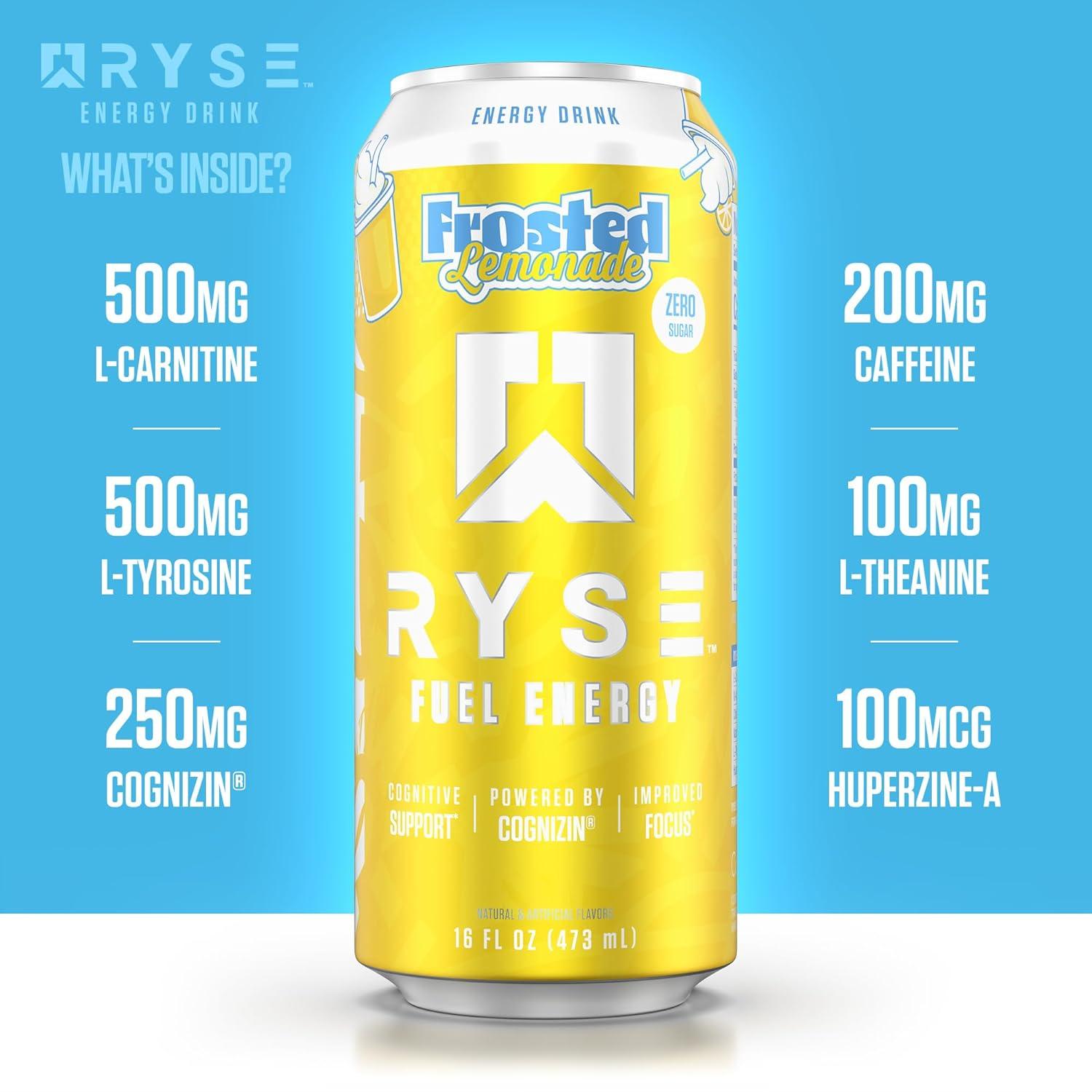 image:imageRYSE Fuel Energy Drink KoolAid Tropical Punch Sugar Free Gluten Free amp Vegan 200mg Natural Caffeine Taurine amp Choline for Focus amp Energy No Artificial Colors 16 fl oz Cans 12PackFrosted Lemonade