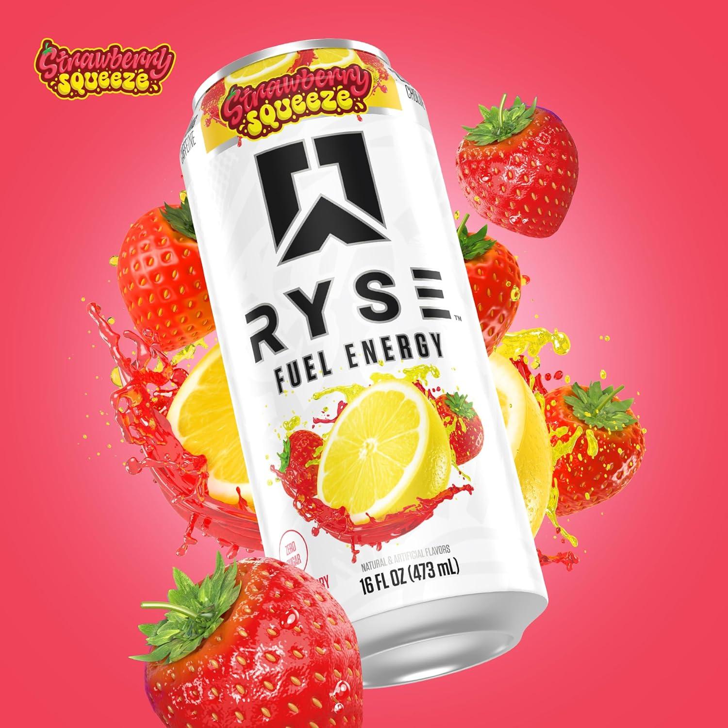 image:imageRYSE Fuel Energy Drink KoolAid Tropical Punch Sugar Free Gluten Free amp Vegan 200mg Natural Caffeine Taurine amp Choline for Focus amp Energy No Artificial Colors 16 fl oz Cans 12PackStrawberry Squeeze