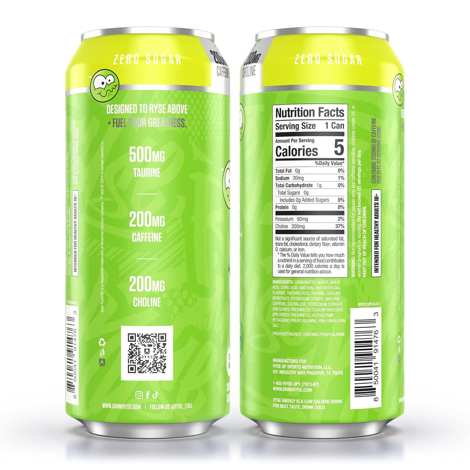 image:imageRYSE Fuel Energy Drink KoolAid Tropical Punch Sugar Free Gluten Free amp Vegan 200mg Natural Caffeine Taurine amp Choline for Focus amp Energy No Artificial Colors 16 fl oz Cans 12PackSour Punch Green Apple