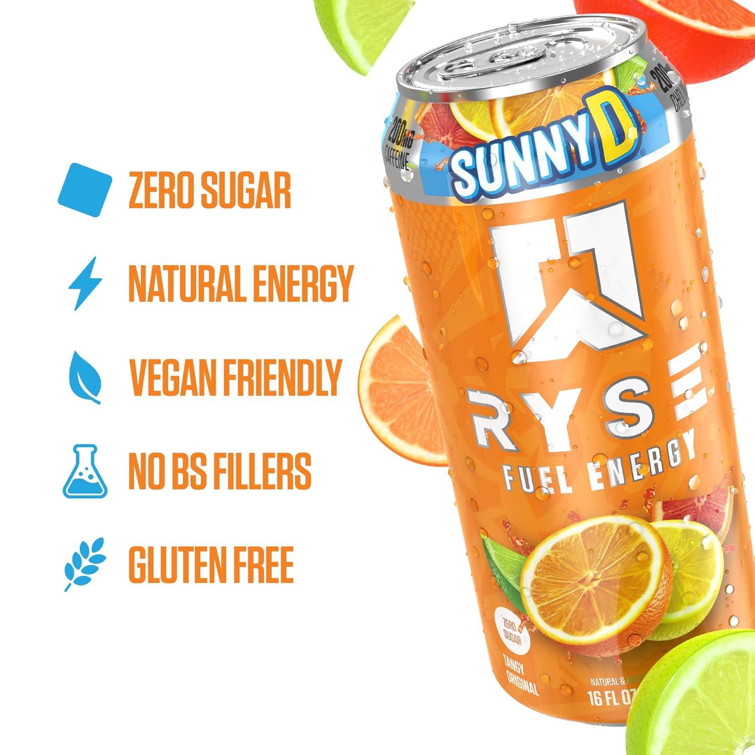 image:imageRYSE Fuel Energy Drink KoolAid Tropical Punch Sugar Free Gluten Free amp Vegan 200mg Natural Caffeine Taurine amp Choline for Focus amp Energy No Artificial Colors 16 fl oz Cans 12PackSunnyD Tangy Original