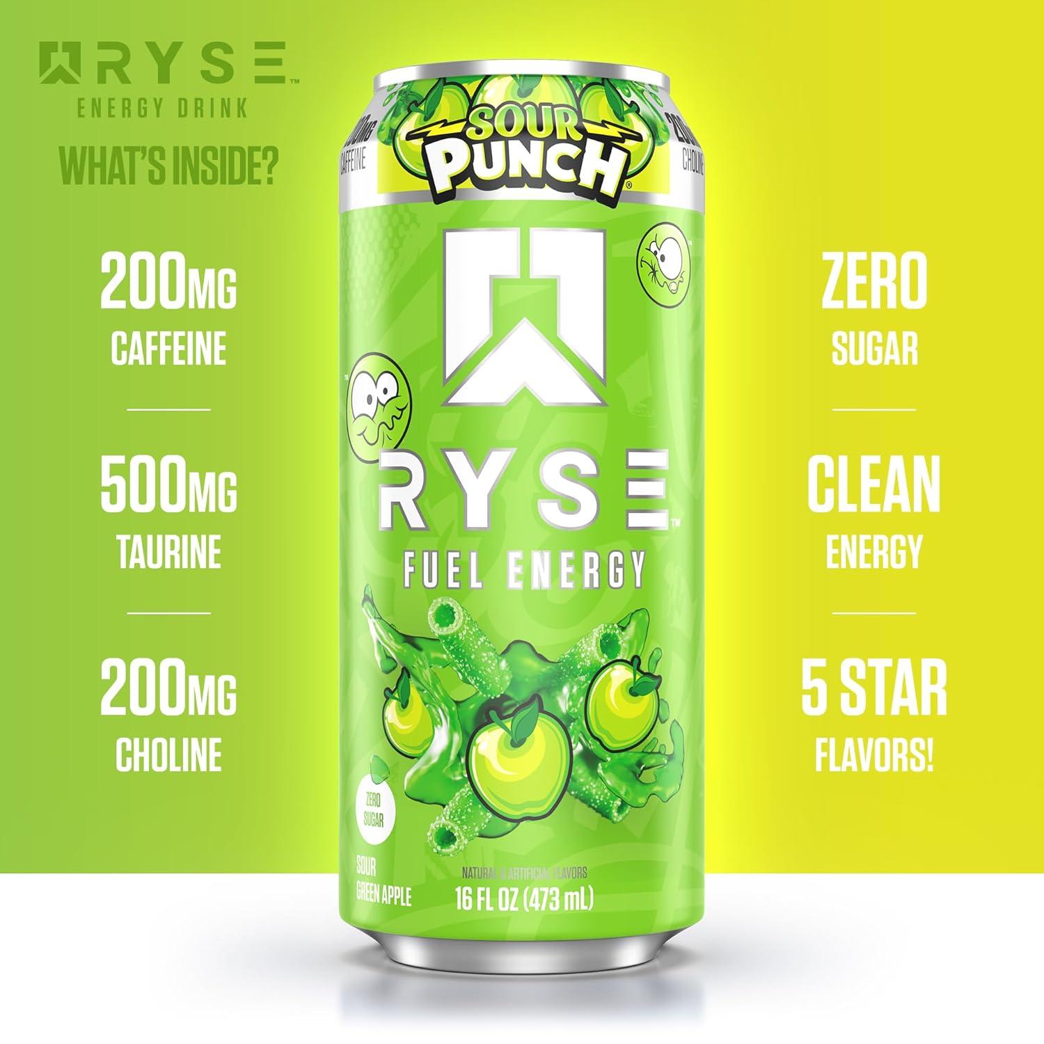 image:imageRYSE Fuel Energy Drink KoolAid Tropical Punch Sugar Free Gluten Free amp Vegan 200mg Natural Caffeine Taurine amp Choline for Focus amp Energy No Artificial Colors 16 fl oz Cans 12PackSour Punch Green Apple