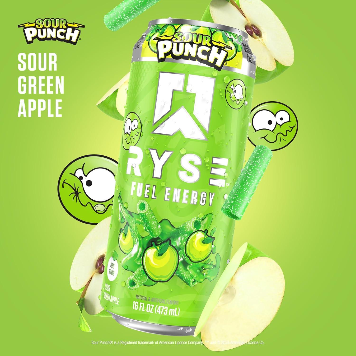 image:imageRYSE Fuel Energy Drink KoolAid Tropical Punch Sugar Free Gluten Free amp Vegan 200mg Natural Caffeine Taurine amp Choline for Focus amp Energy No Artificial Colors 16 fl oz Cans 12PackSour Punch Green Apple