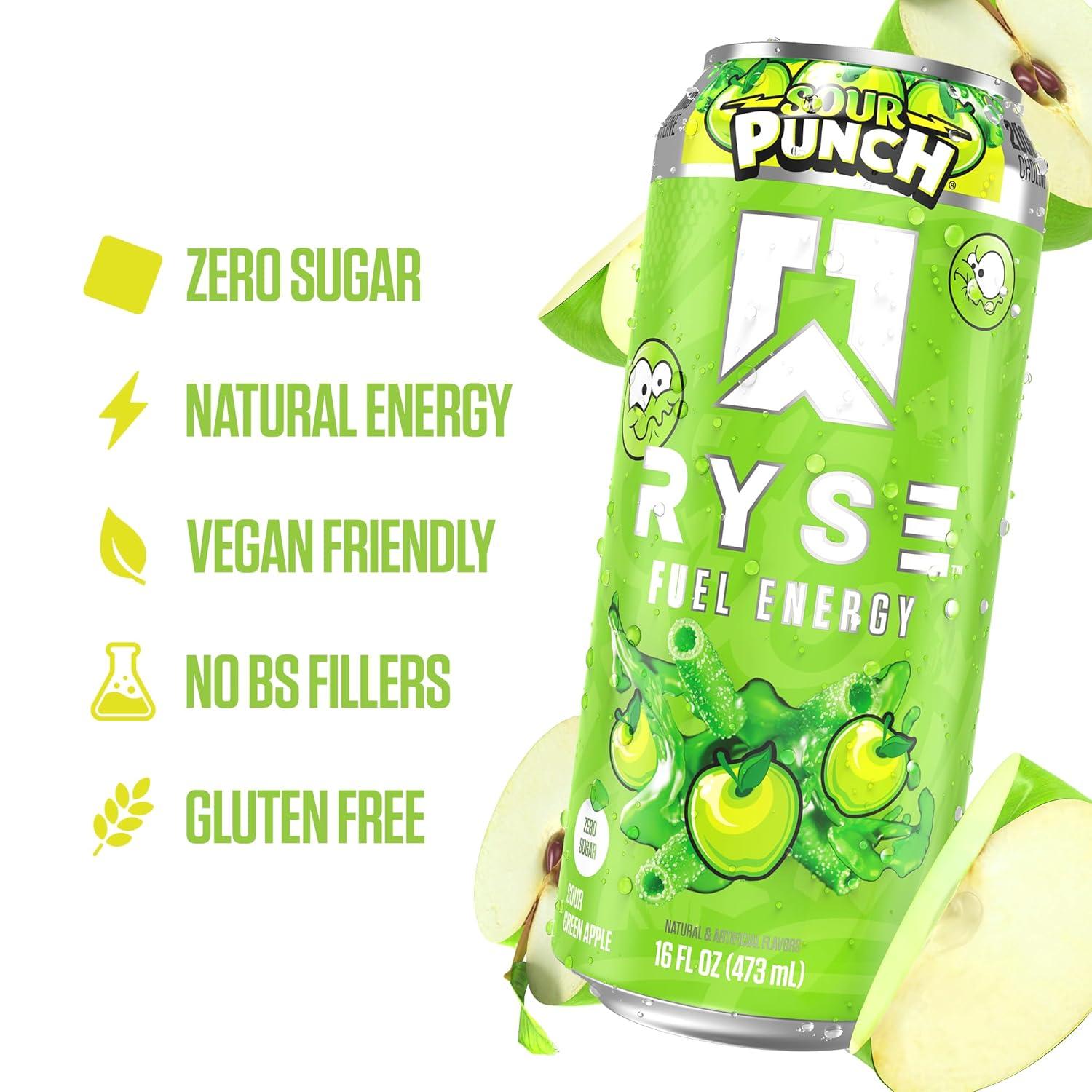 image:imageRYSE Fuel Energy Drink KoolAid Tropical Punch Sugar Free Gluten Free amp Vegan 200mg Natural Caffeine Taurine amp Choline for Focus amp Energy No Artificial Colors 16 fl oz Cans 12PackSour Punch Green Apple