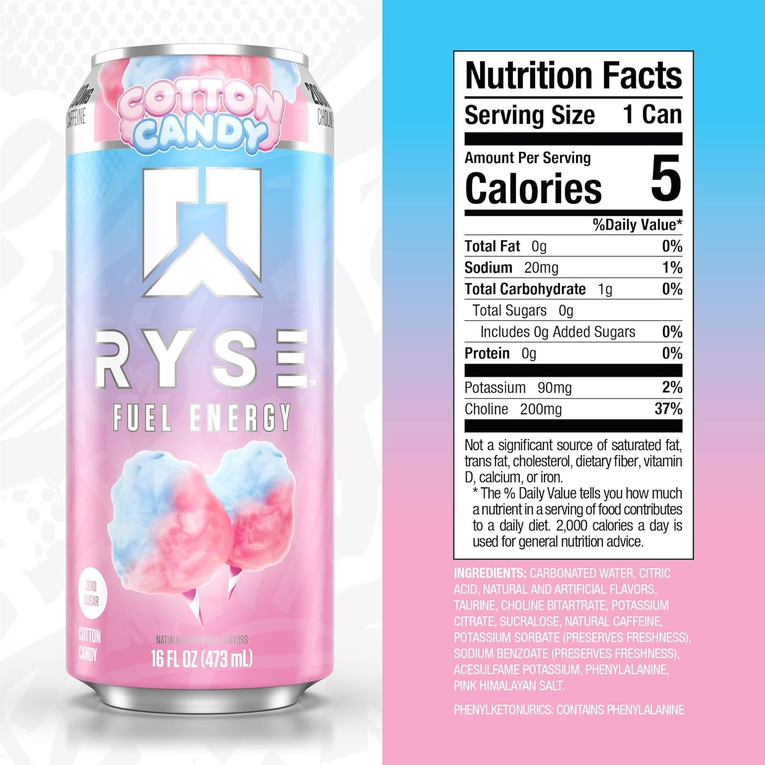 image:imageRYSE Fuel Energy Drink KoolAid Tropical Punch Sugar Free Gluten Free amp Vegan 200mg Natural Caffeine Taurine amp Choline for Focus amp Energy No Artificial Colors 16 fl oz Cans 12PackCotton Candy