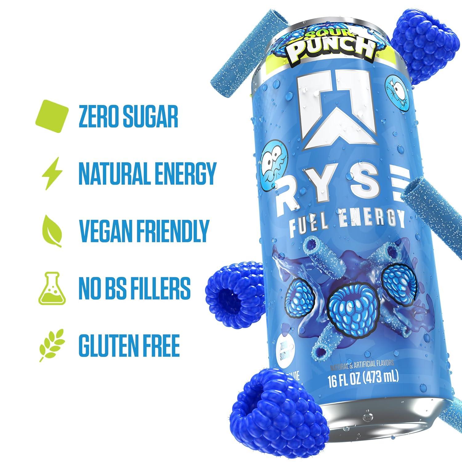 image:imageRYSE Fuel Energy Drink KoolAid Tropical Punch Sugar Free Gluten Free amp Vegan 200mg Natural Caffeine Taurine amp Choline for Focus amp Energy No Artificial Colors 16 fl oz Cans 12PackSour Punch Blue Raspberry