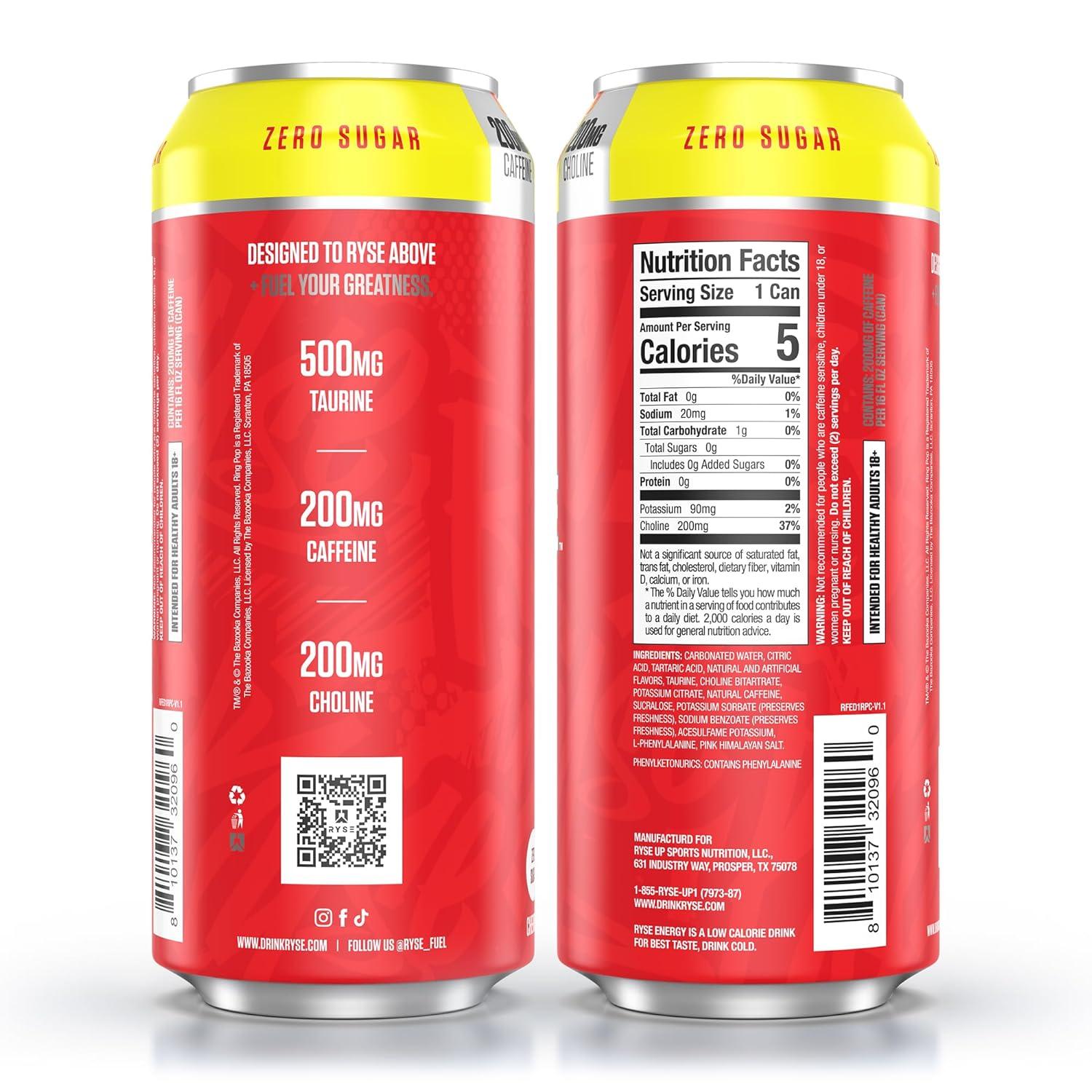image:imageRYSE Fuel Energy Drink KoolAid Tropical Punch Sugar Free Gluten Free amp Vegan 200mg Natural Caffeine Taurine amp Choline for Focus amp Energy No Artificial Colors 16 fl oz Cans 12PackRing Pop Cherry