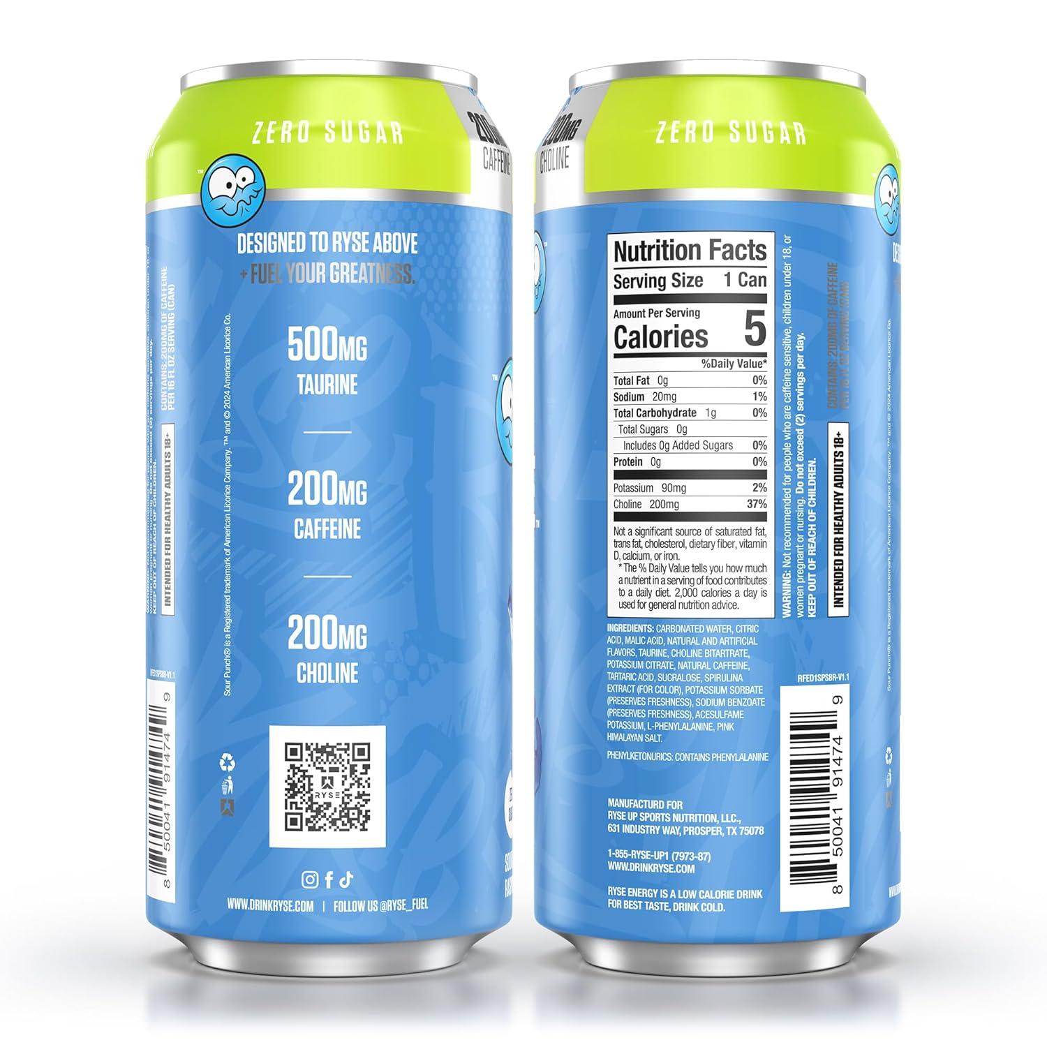 image:imageRYSE Fuel Energy Drink KoolAid Tropical Punch Sugar Free Gluten Free amp Vegan 200mg Natural Caffeine Taurine amp Choline for Focus amp Energy No Artificial Colors 16 fl oz Cans 12PackSour Punch Blue Raspberry