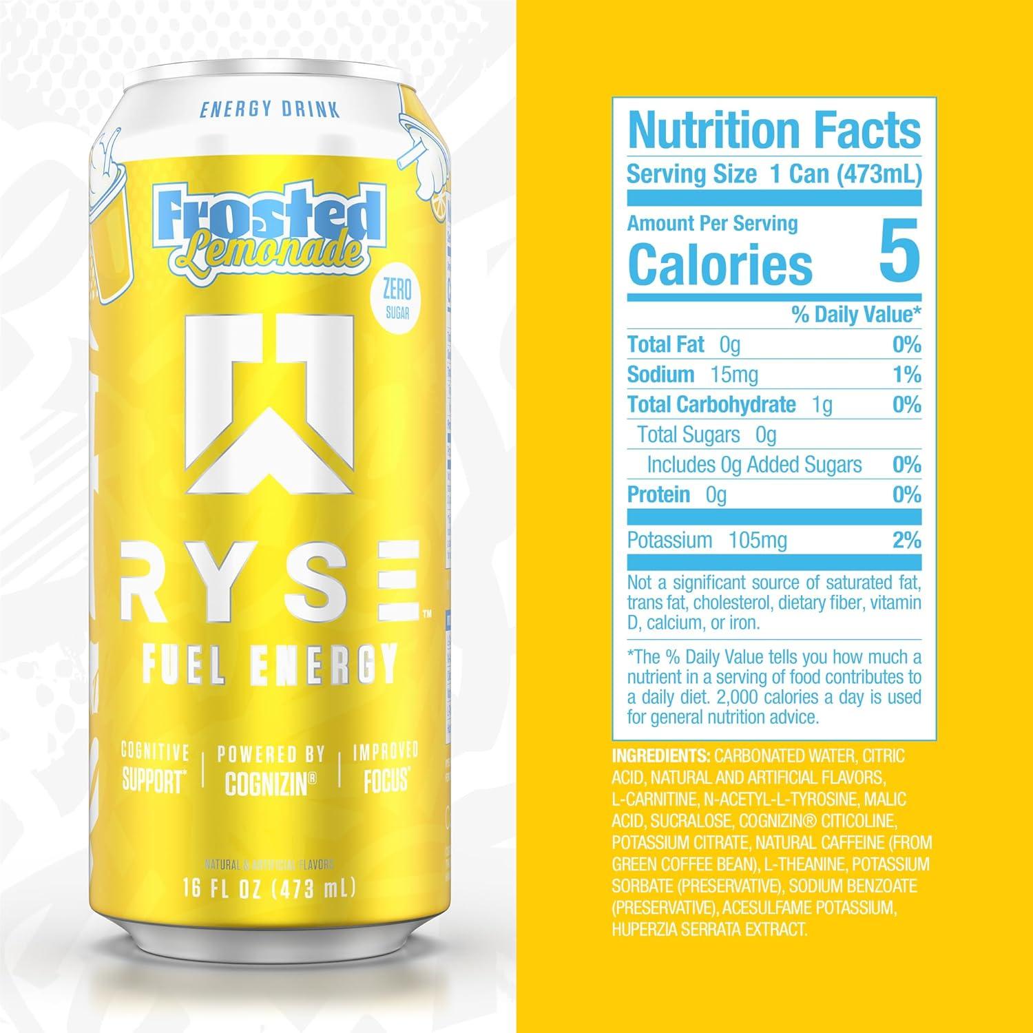 image:imageRYSE Fuel Energy Drink KoolAid Tropical Punch Sugar Free Gluten Free amp Vegan 200mg Natural Caffeine Taurine amp Choline for Focus amp Energy No Artificial Colors 16 fl oz Cans 12PackFrosted Lemonade