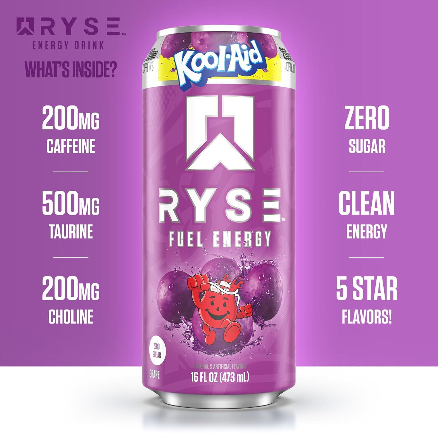 image:imageRYSE Fuel Energy Drink KoolAid Tropical Punch Sugar Free Gluten Free amp Vegan 200mg Natural Caffeine Taurine amp Choline for Focus amp Energy No Artificial Colors 16 fl oz Cans 12PackKoolAid Grape