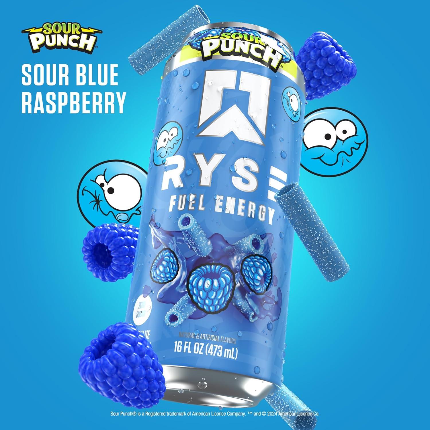 image:imageRYSE Fuel Energy Drink KoolAid Tropical Punch Sugar Free Gluten Free amp Vegan 200mg Natural Caffeine Taurine amp Choline for Focus amp Energy No Artificial Colors 16 fl oz Cans 12PackSour Punch Blue Raspberry